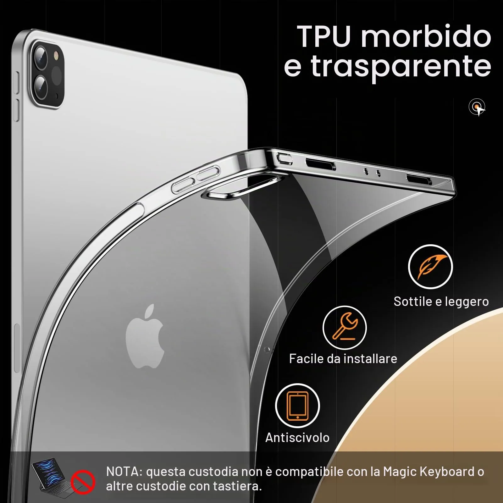 JETech Custodia Trasparente per iPad Pro 12,9" 6/5, Trasparente - immagine 3