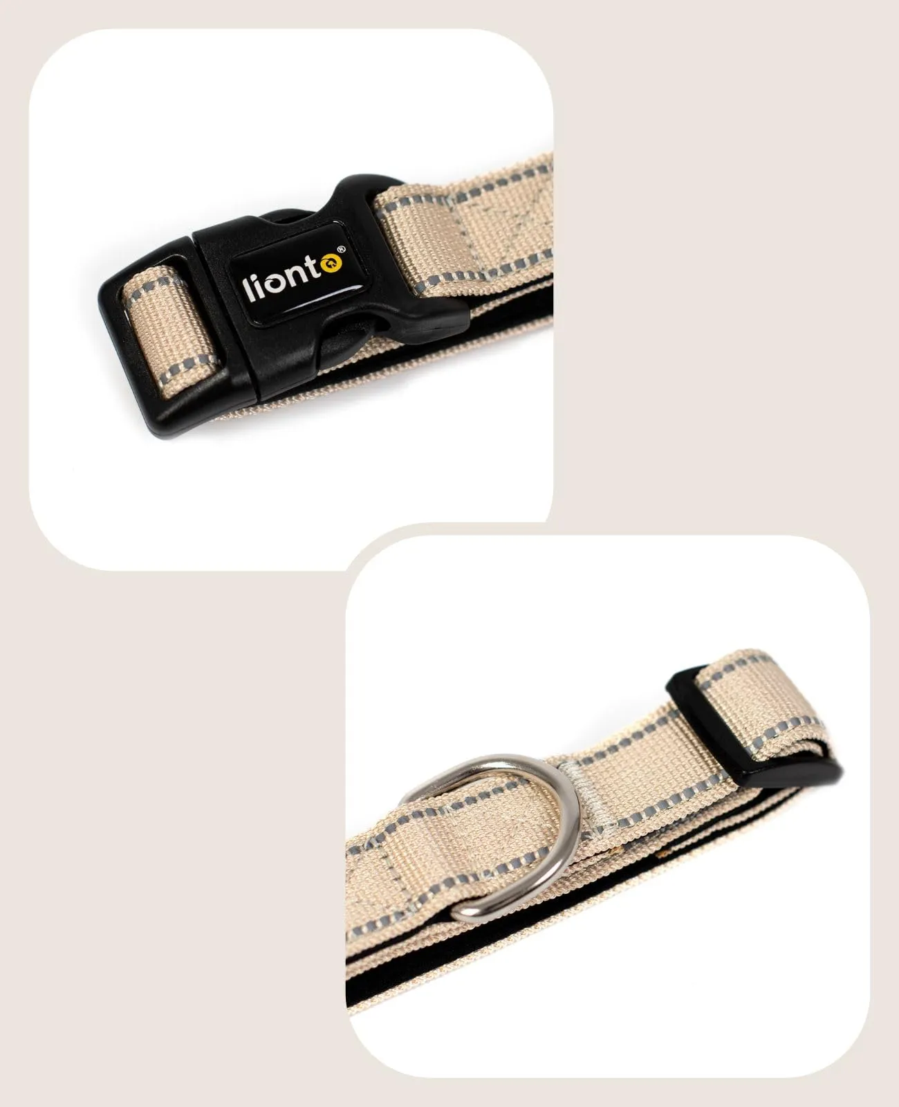 lionto Collare Cane Riflettente 360°, Imbottita, Taglia L, Beige - immagine 3