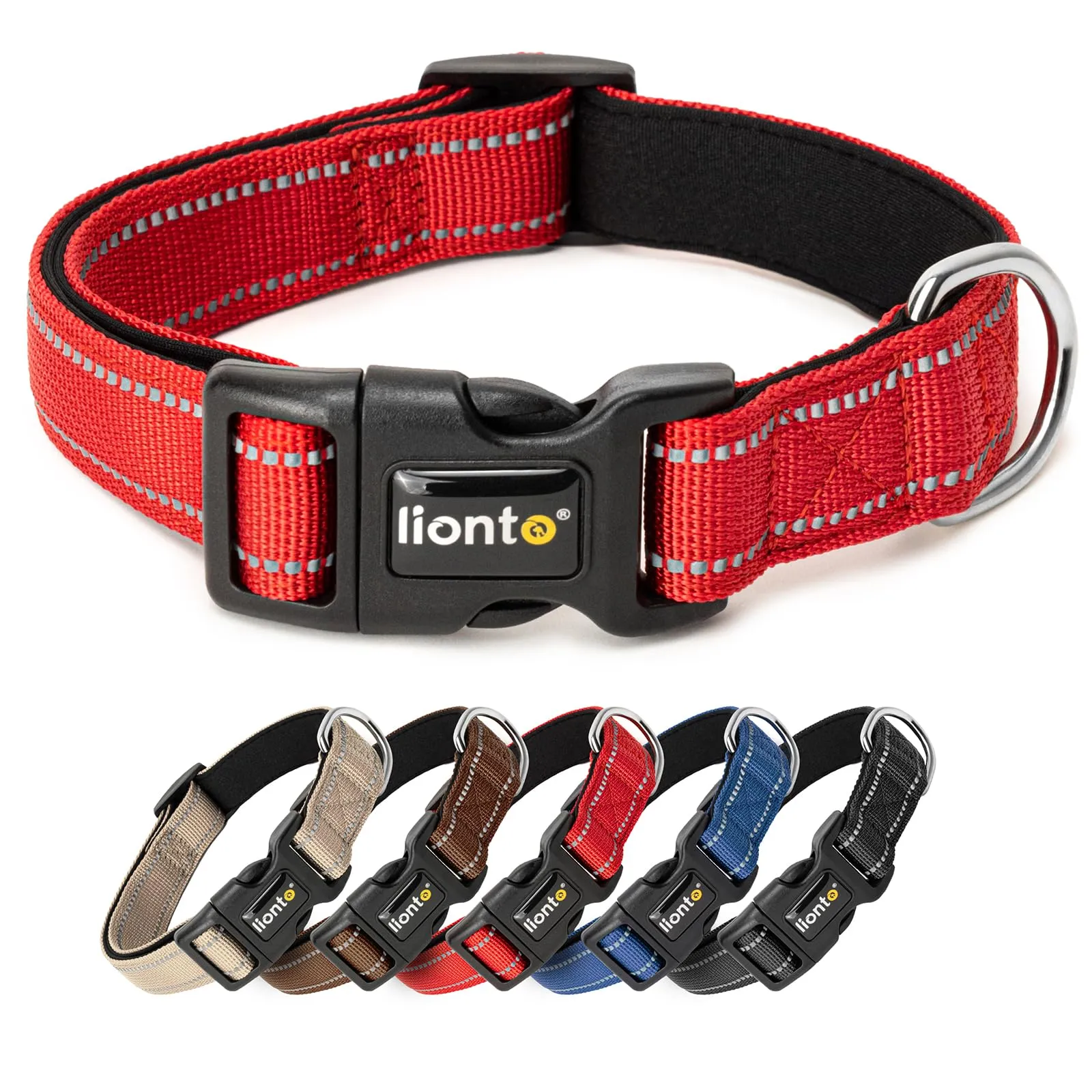 lionto Collare Cane Riflettente 360°, Imbottita, Taglia XL, Rosso - immagine 1