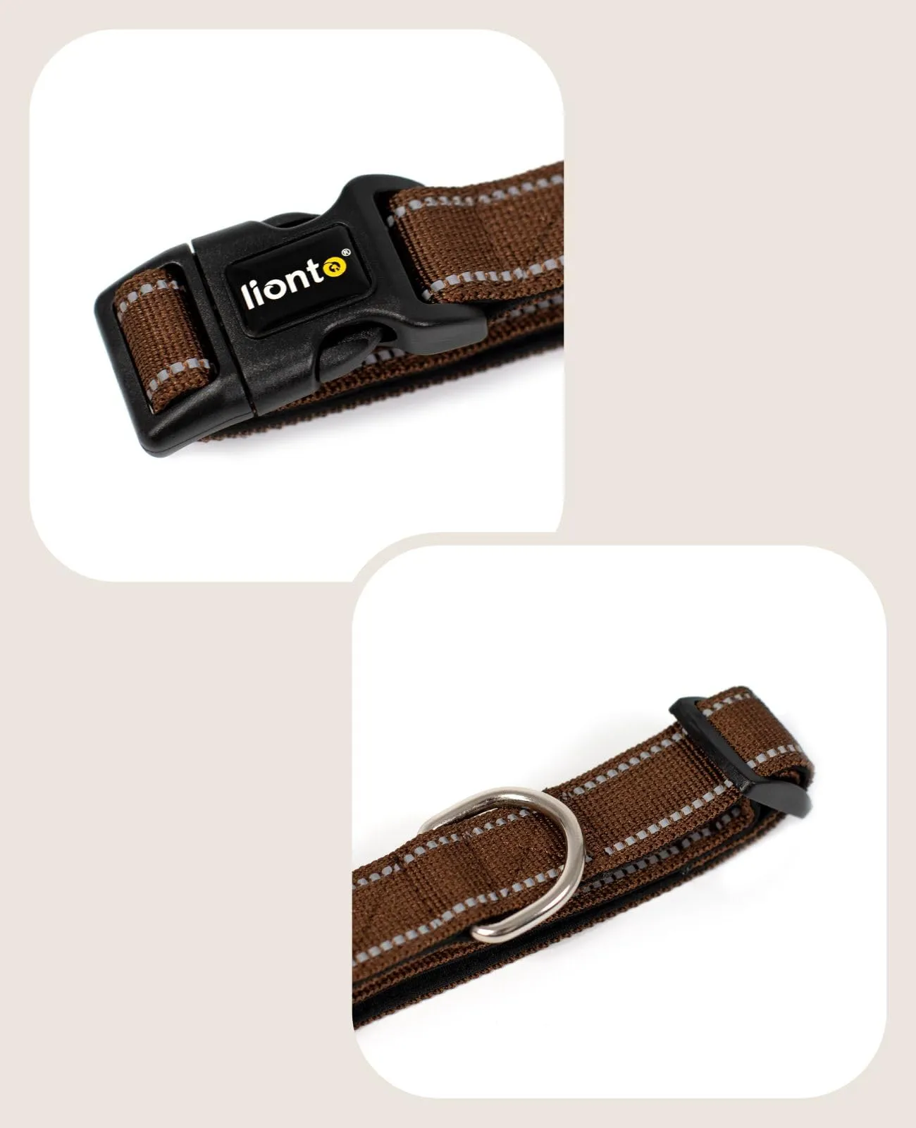 lionto Collare Cane Riflettente 360°, Imbottita, Taglia M, Marrone - immagine 3