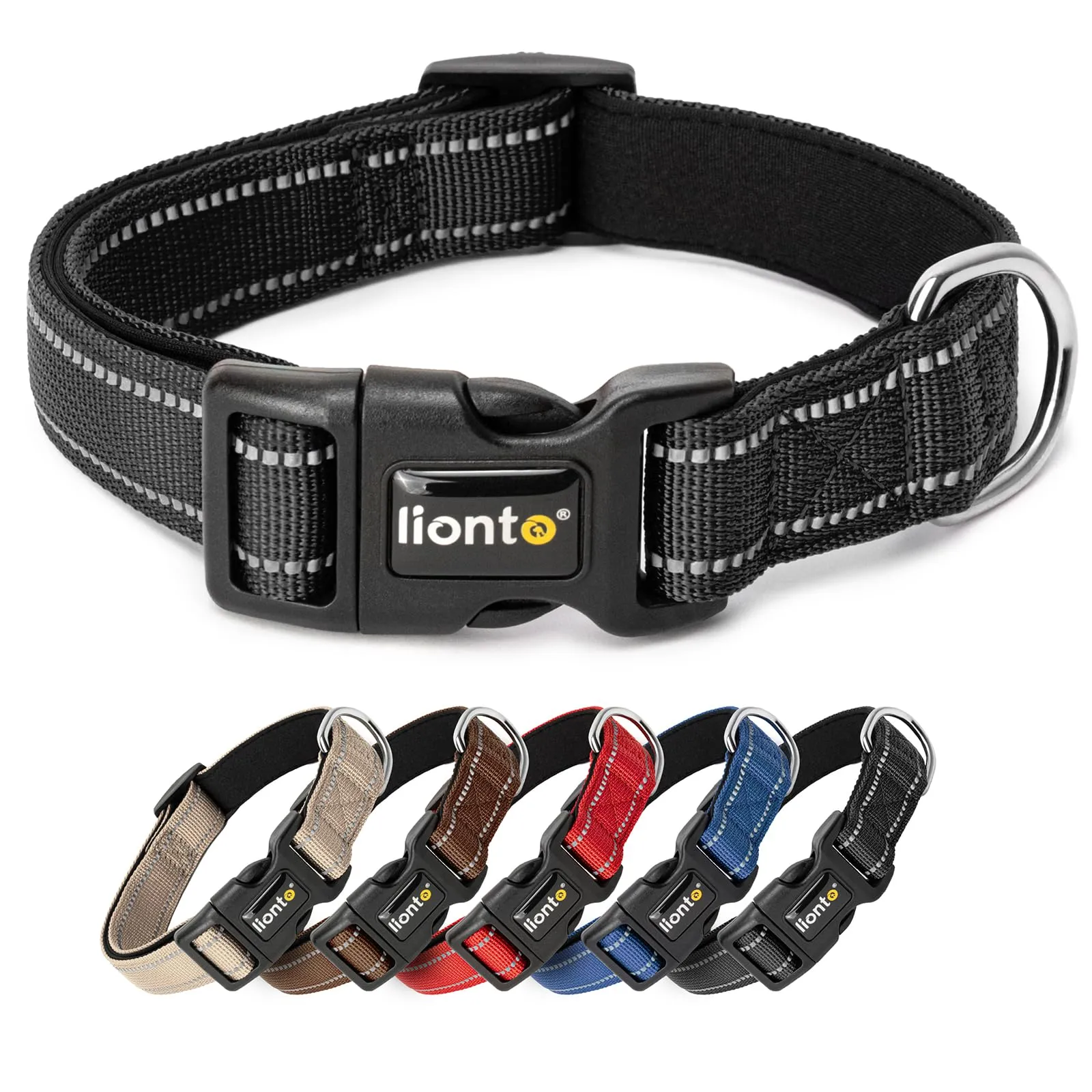 lionto Collare Cane Riflettente 360°, Imbottita, Taglia L, Nero - immagine 1