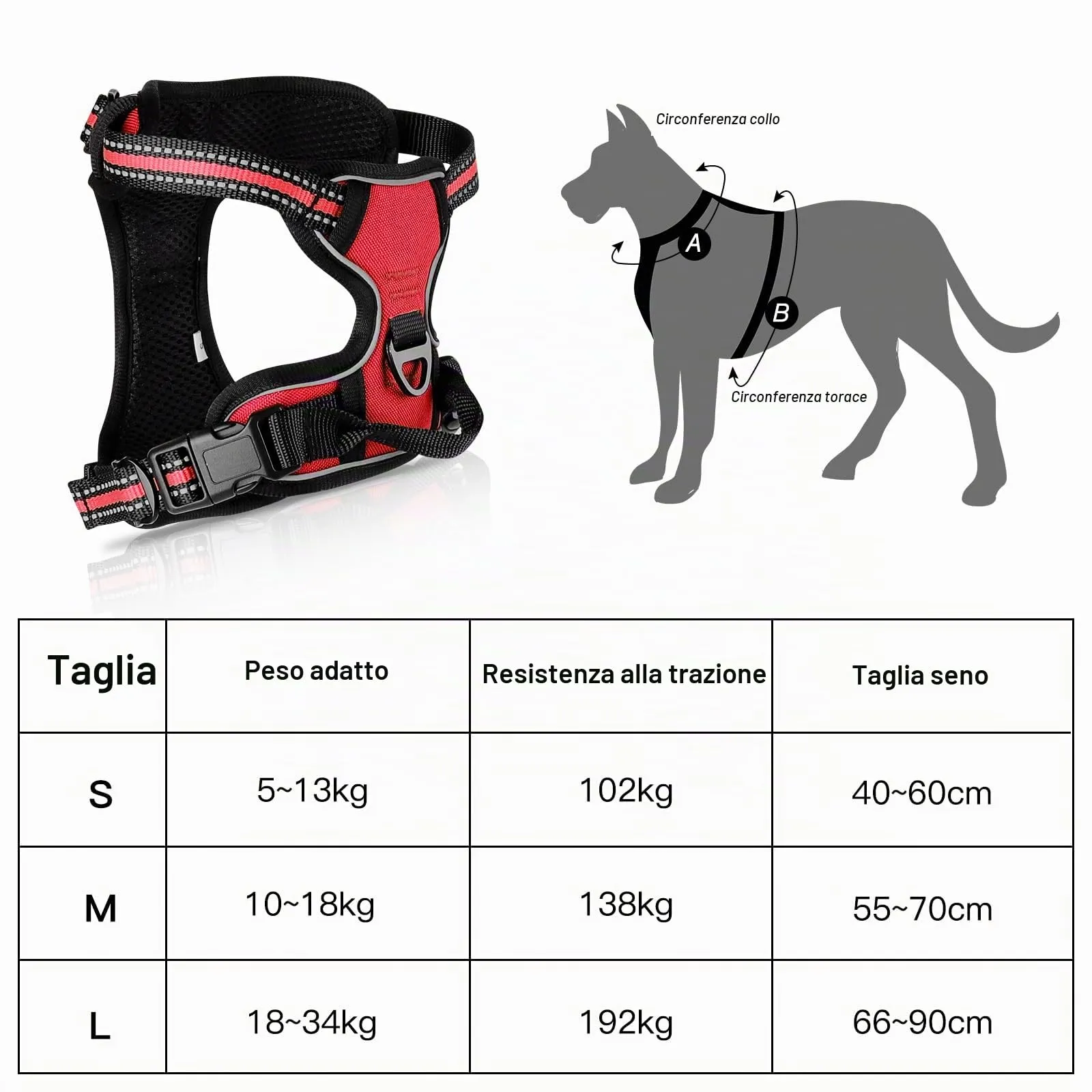 SIBOTER Pettorina Regolabile Traspirante con Guinzaglio, Antifuga per Corsa e Passeggiate (L, Rosso Scuro) - immagine 6