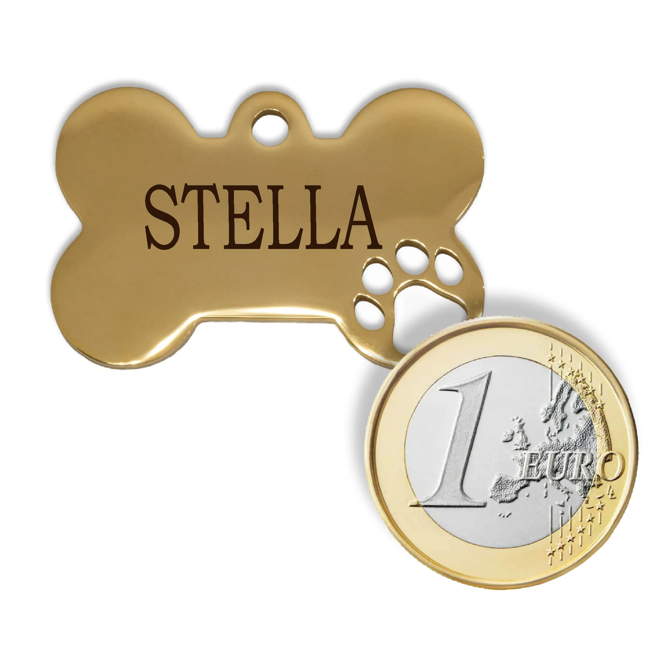Ibera gifts - Medaglietta Cane Personalizzata, Targhetta Cane con Incisione, per Cani e Gatti di Taglia Media e Grande, Medaglietta Gatto Personalizzata (Grande 1 zampa, D'oro) - immagine 2