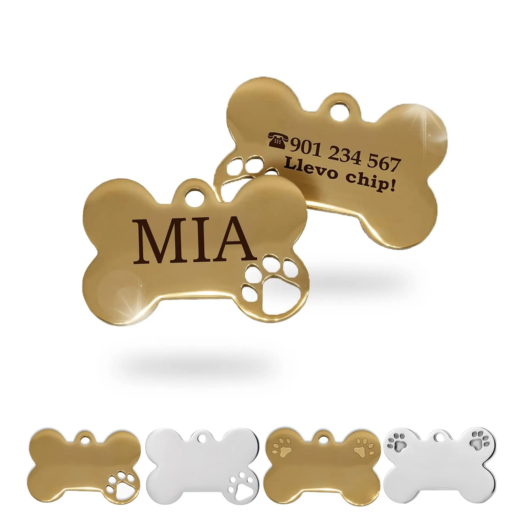 Ibera gifts - Medaglietta Cane Personalizzata, Targhetta Cane con Incisione, per Cani e Gatti di Taglia Molto Piccola e Cuccioli, Medaglietta Gatto Personalizzata (Piccola 1 zampa, D'oro) - immagine 2
