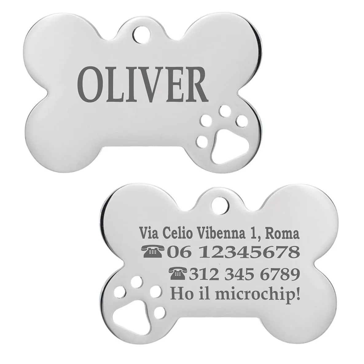 Ibera gifts - Medaglietta Cane Personalizzata, Targhetta Cane con Incisione Acciaio Inossidabile, per Cani e Gatti di Taglia Media e Grande, Medaglietta Gatto Personalizzata (Grande 1 zampa, Argento) - immagine 1