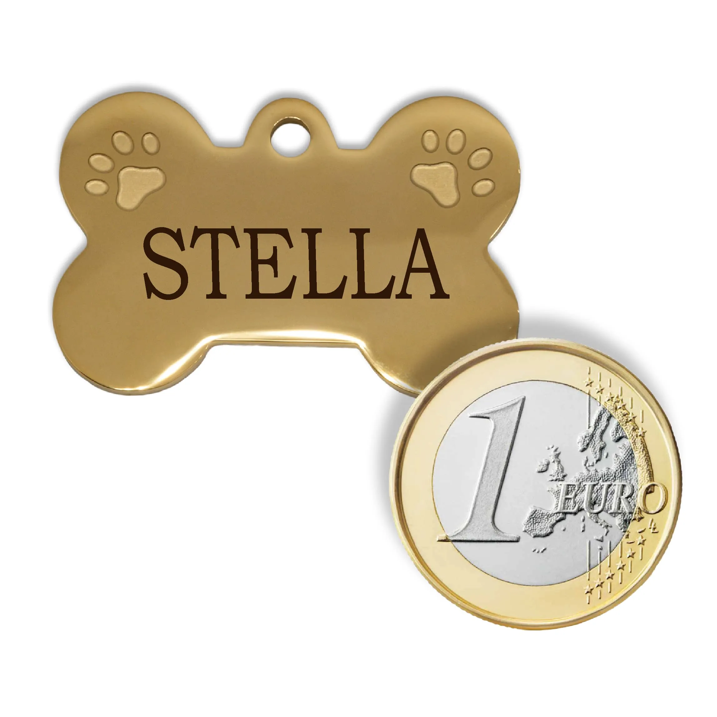Ibera gifts - Medaglietta Cane Personalizzata, Targhetta Cane con Incisione, per Cani e Gatti di Taglia Media e Grande, Medaglietta Gatto Personalizzata (Grande 2 zampe, D'oro) - immagine 3