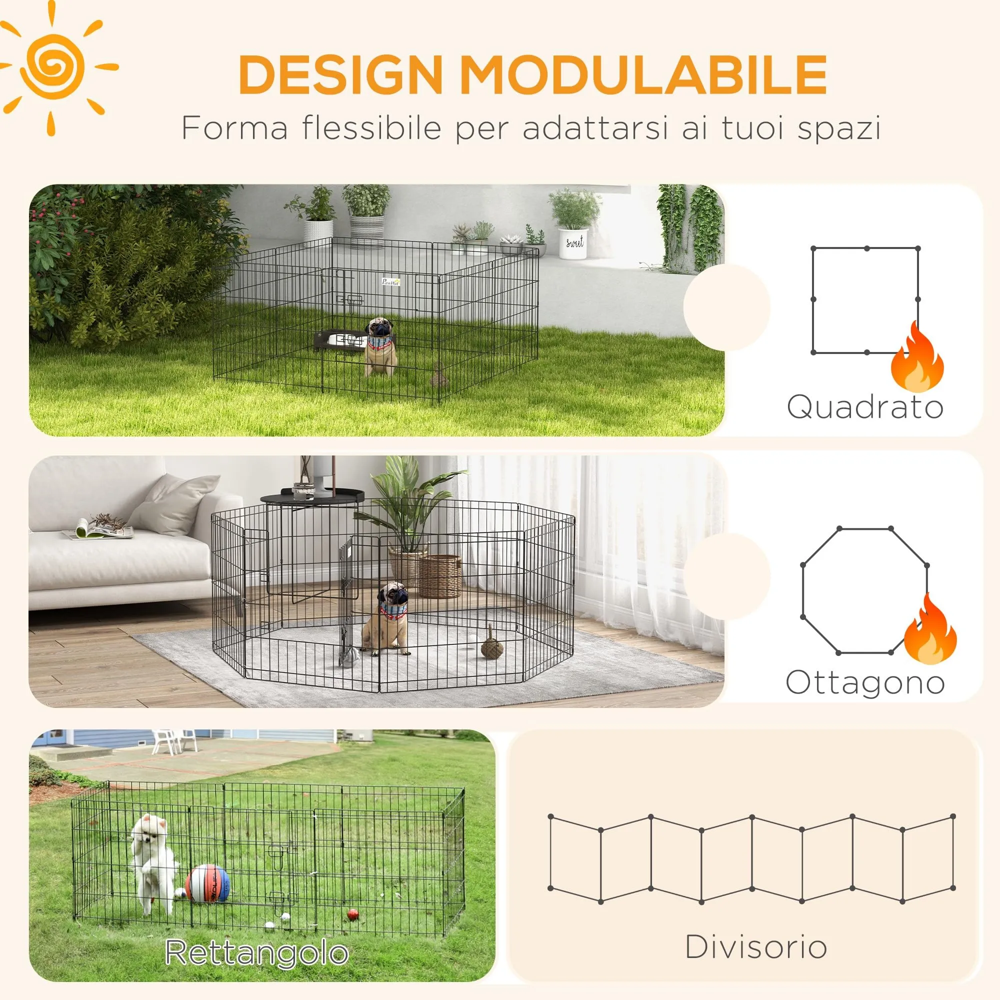 PawHut Recinto per Cani da Esterno e Interno con Porta 61 x 61cm Nero - immagine 3