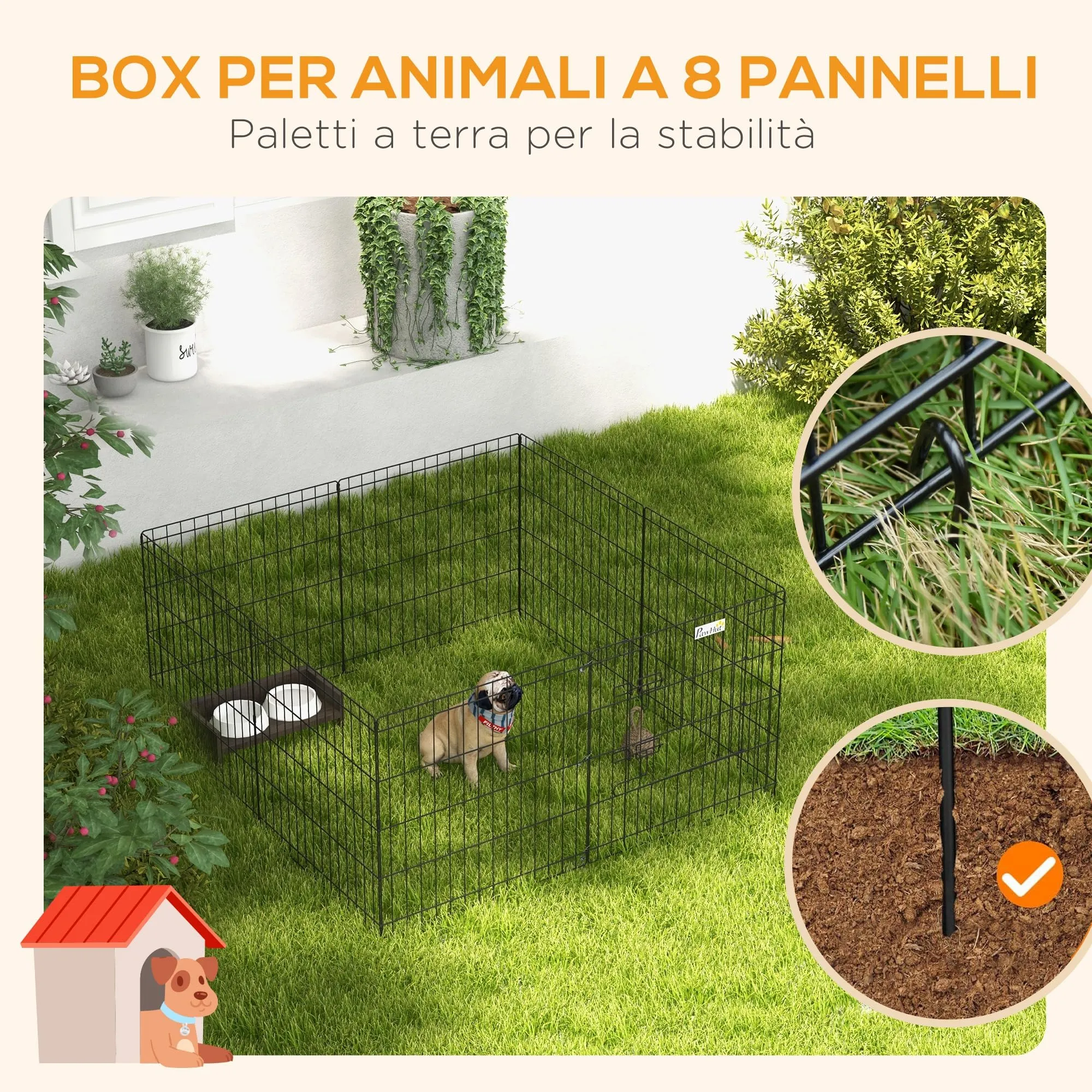 PawHut Recinto per Cani da Esterno e Interno con Porta 61 x 61cm Nero - immagine 5