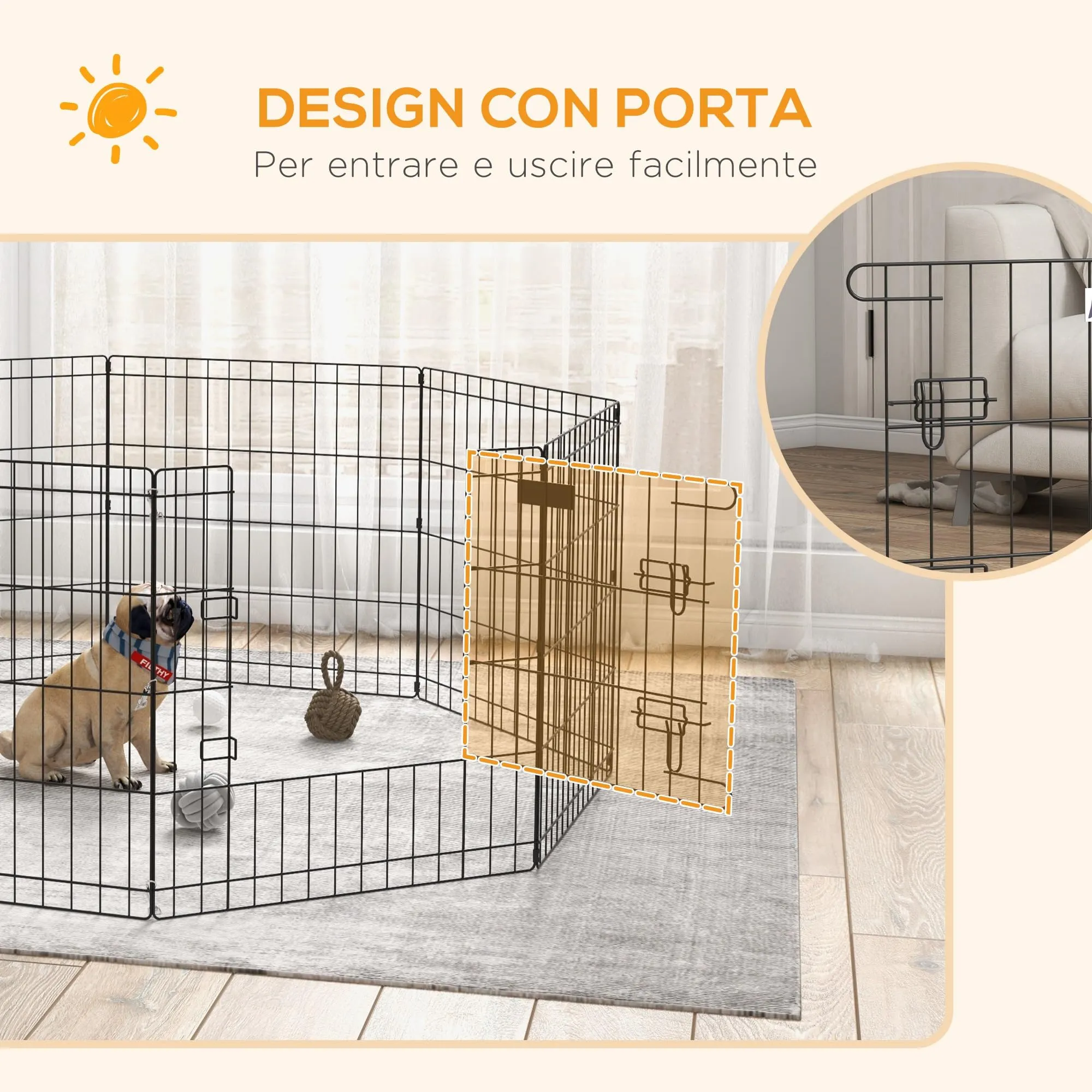 PawHut Recinto per Cani da Esterno e Interno con Porta 61 x 61cm Nero - immagine 6