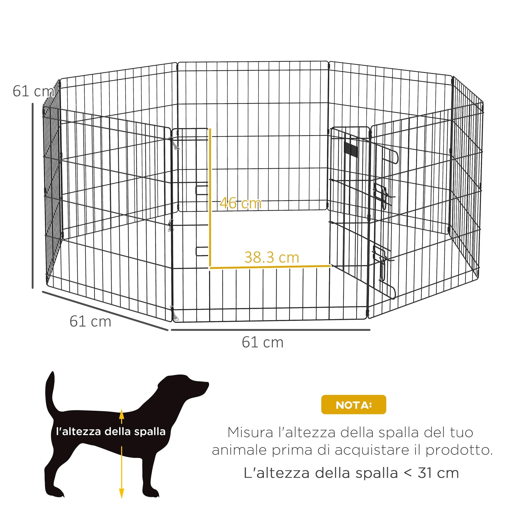 PawHut Recinto per Cani da Esterno e Interno con Porta 61 x 61cm Nero - immagine 7