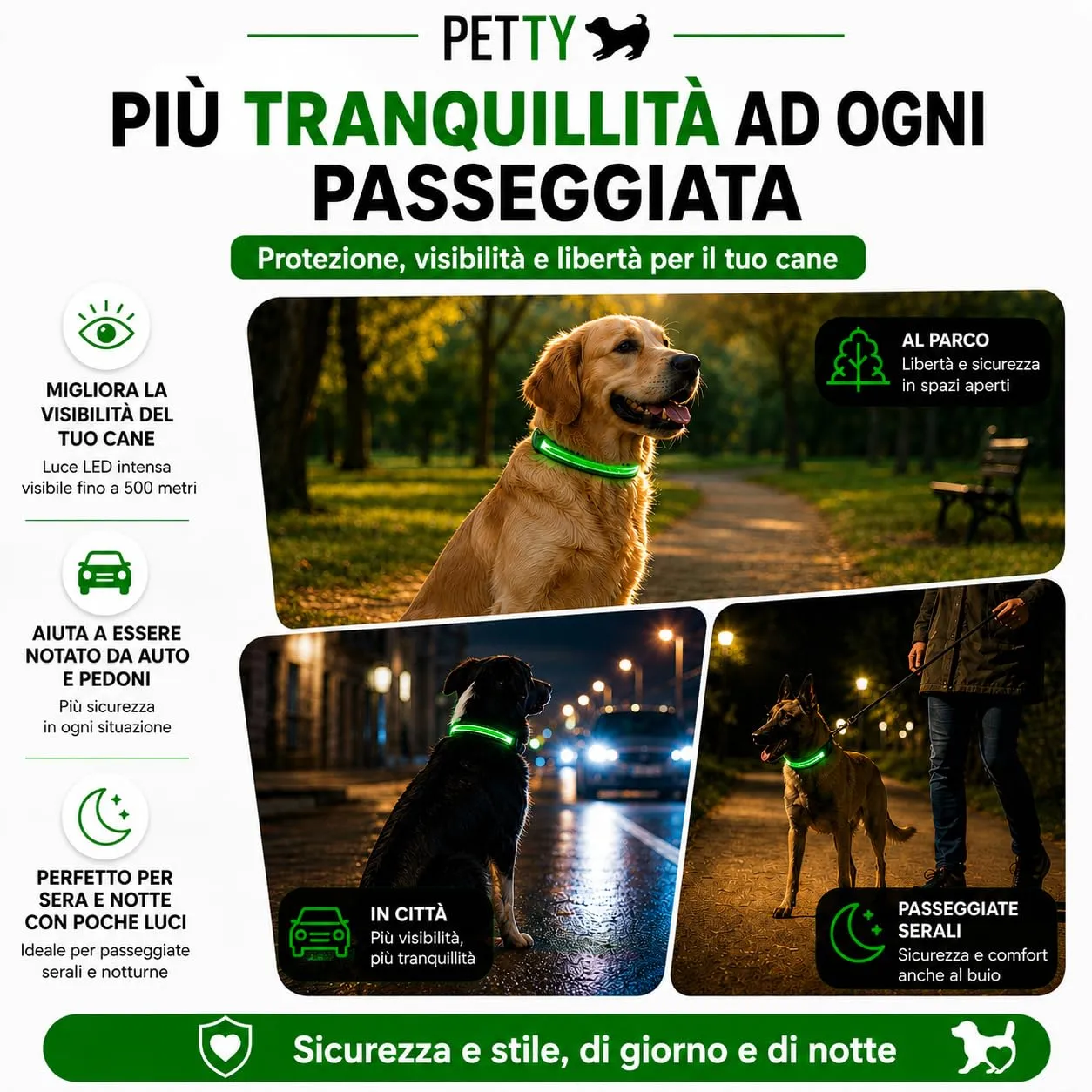 PETTY Collare Luminoso per Cani REGOLABILE LED - Collarino TRASPIRANTE RICARICABILE Usb, Chiusura Regolabile e Bottone di Sicurezza Antistrozzo - Cani Taglia Piccola Media e Grande XXS rosso - immagine 3