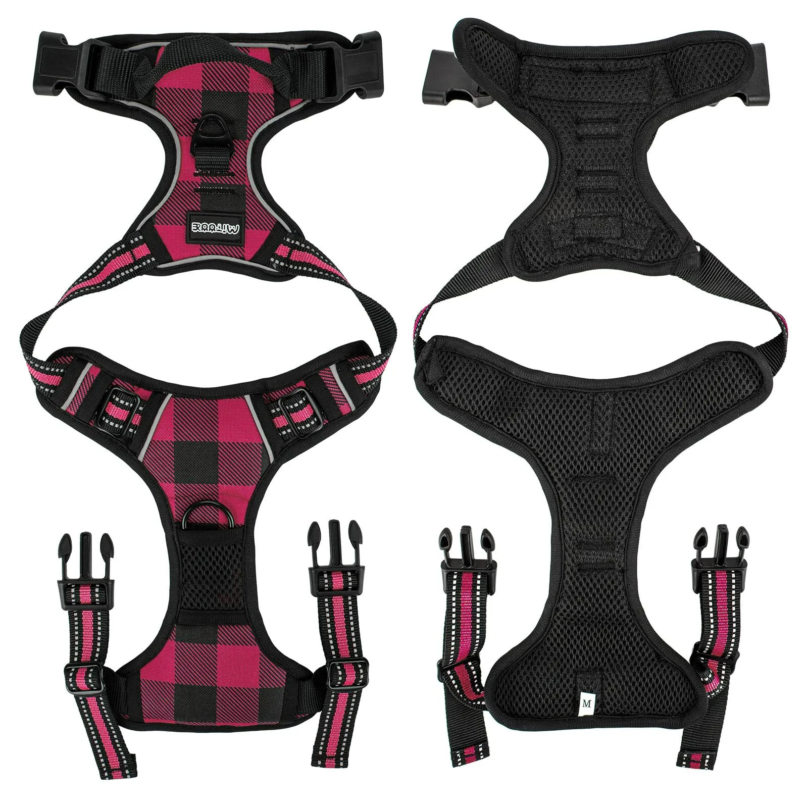 SIBOTER Imbracatura per Cani, Pettorina Anti Trazione, Riflettente, con Guinzaglio, per Allenamento all'aperto (Plaid Rosso, S) - immagine 4