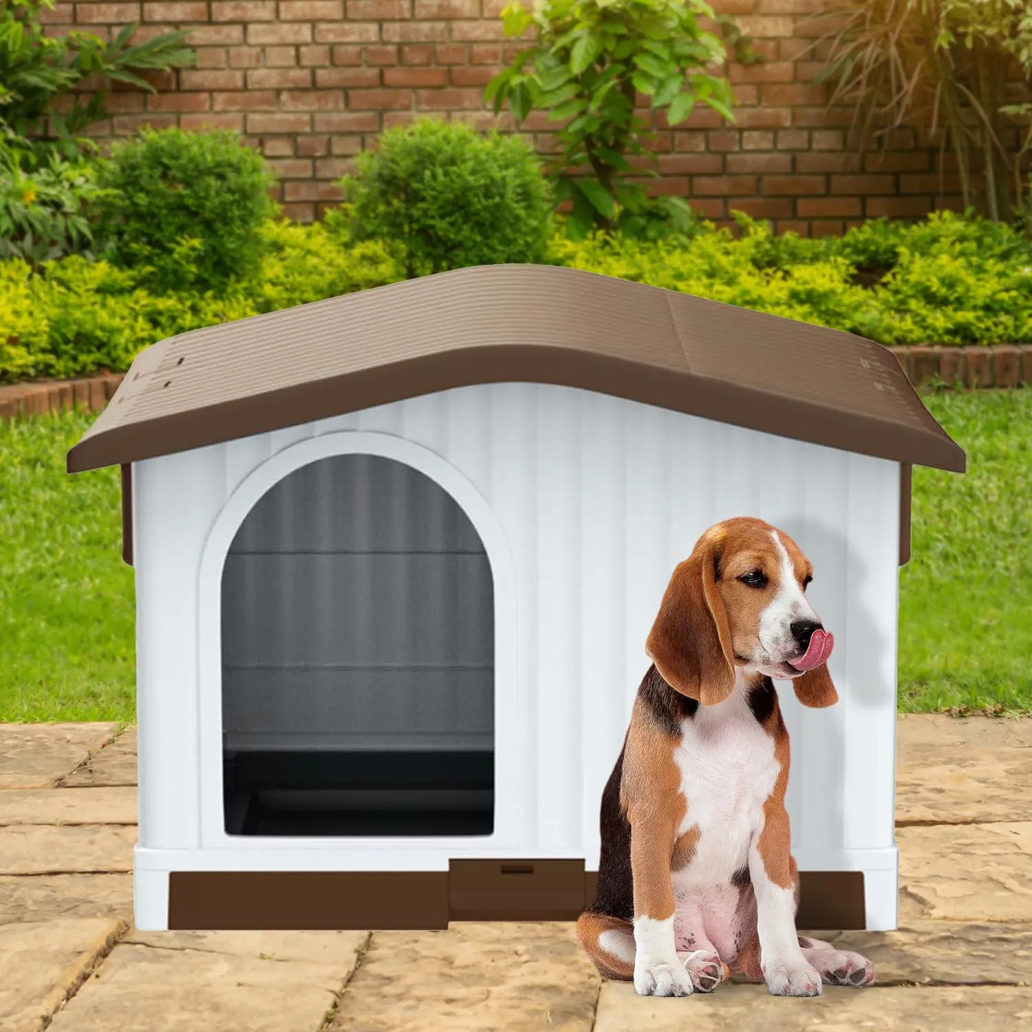 AQPET Cuccia Cani in Plastica S/M, Tetto Sollevabile, 87x74x61 cm, Marrone - immagine 6