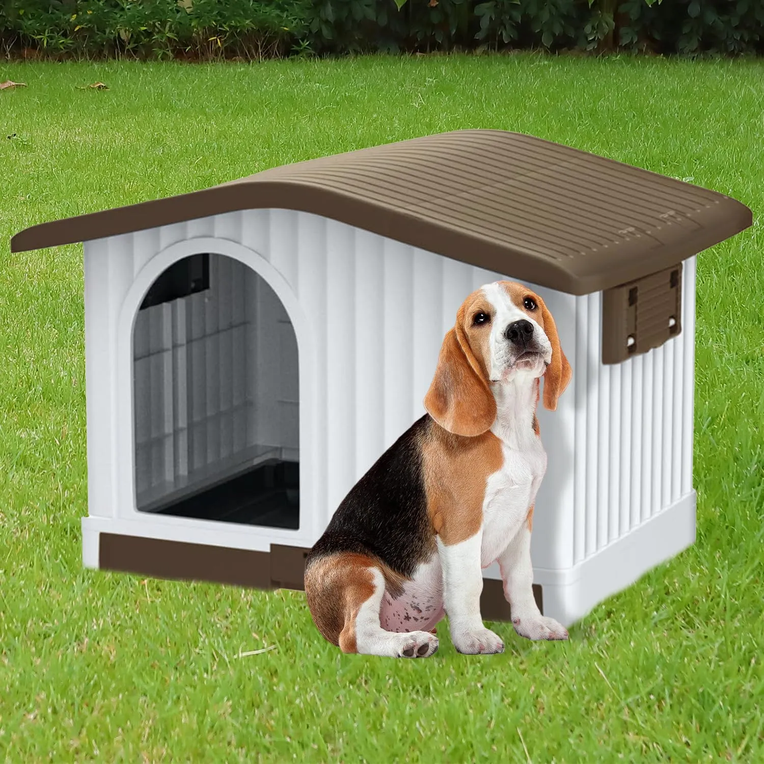 AQPET Cuccia Cani in Plastica S/M, Tetto Sollevabile, 87x74x61 cm, Marrone - immagine 7