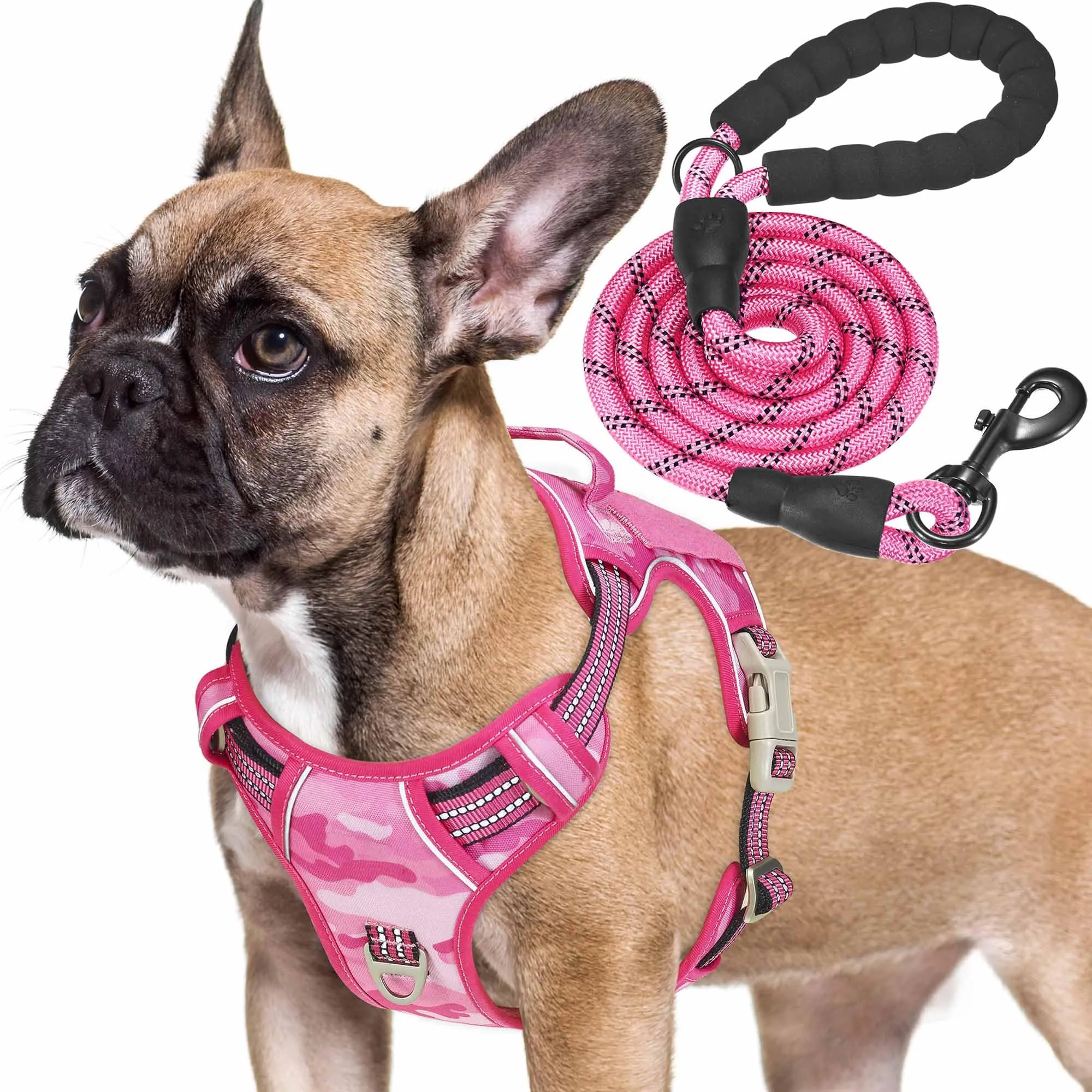 Haapaw Imbracatura tattica per cani medi senza tirare Imbracatura da addestramento riflettente Easy Control Militare Medio Rosa Camouflage - immagine 1
