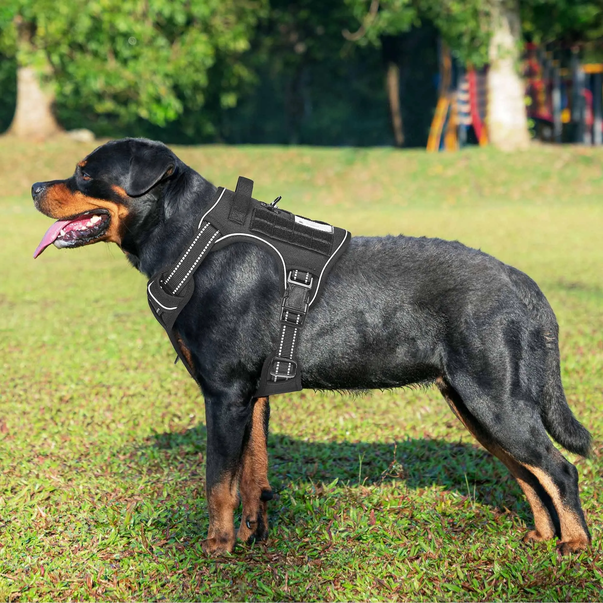 Haapaw Imbracatura tattica resistente per cani di grandi dimensioni senza tirare Imbracatura da addestramento riflettente facile controllo imbracatura per cani da lavoro militare XL nera - immagine 2