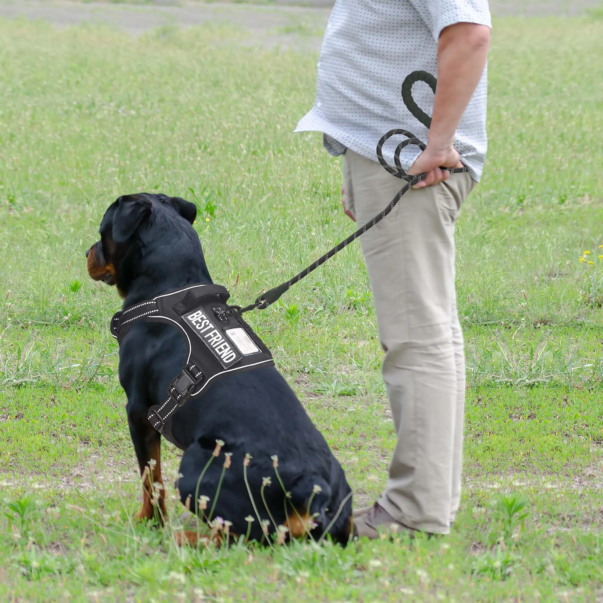 Haapaw Imbracatura tattica resistente per cani di grandi dimensioni senza tirare Imbracatura da addestramento riflettente facile controllo imbracatura per cani da lavoro militare XL nera - immagine 3