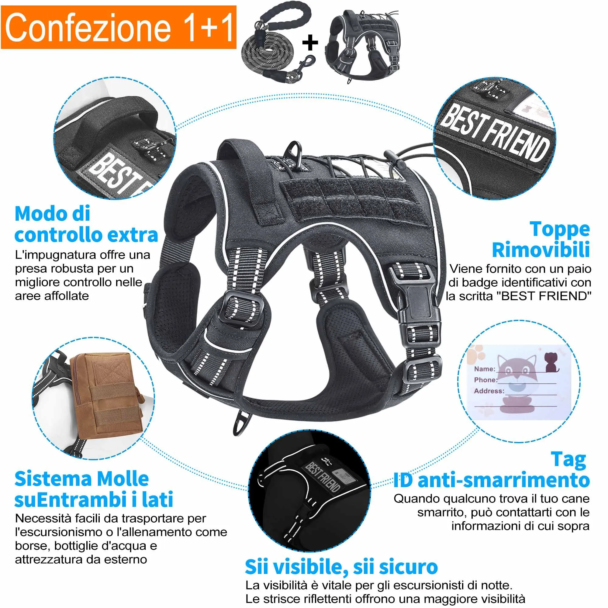 Haapaw Imbracatura tattica resistente per cani di grandi dimensioni senza tirare Imbracatura da addestramento riflettente facile controllo imbracatura per cani da lavoro militare XL nera - immagine 4