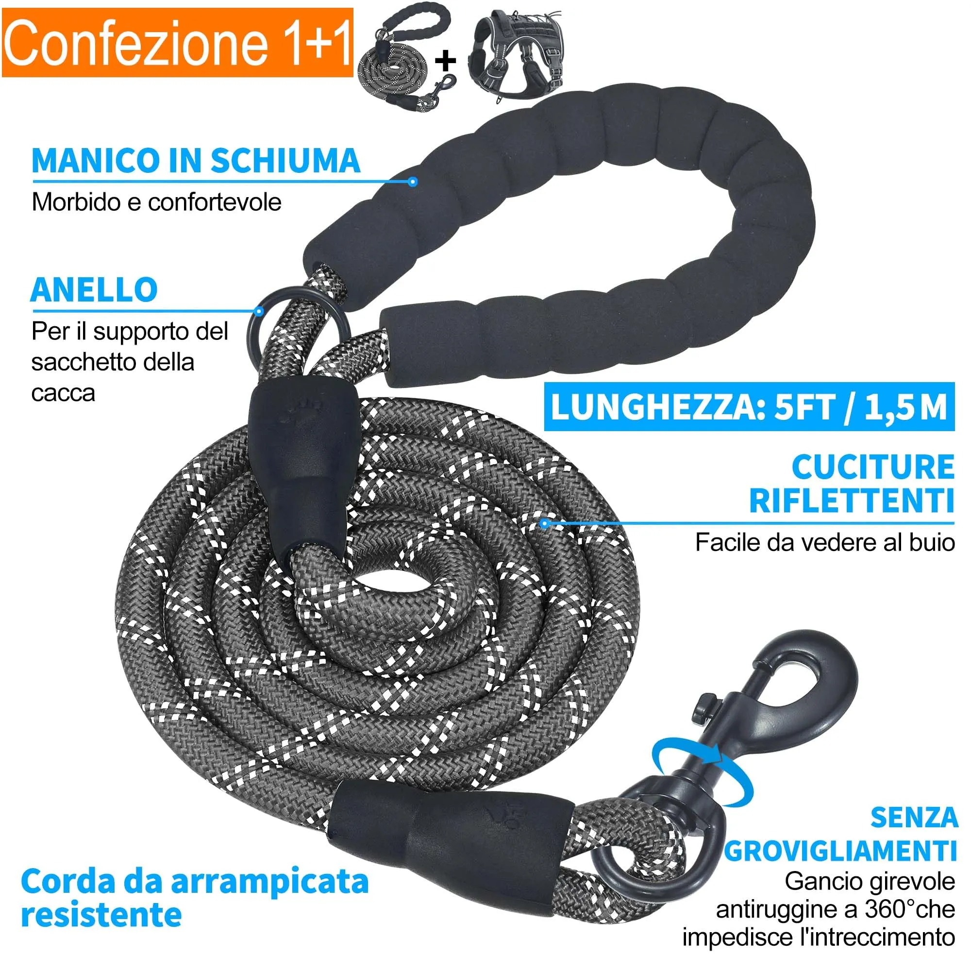 Haapaw Imbracatura tattica resistente per cani di grandi dimensioni senza tirare Imbracatura da addestramento riflettente facile controllo imbracatura per cani da lavoro militare XL nera - immagine 5