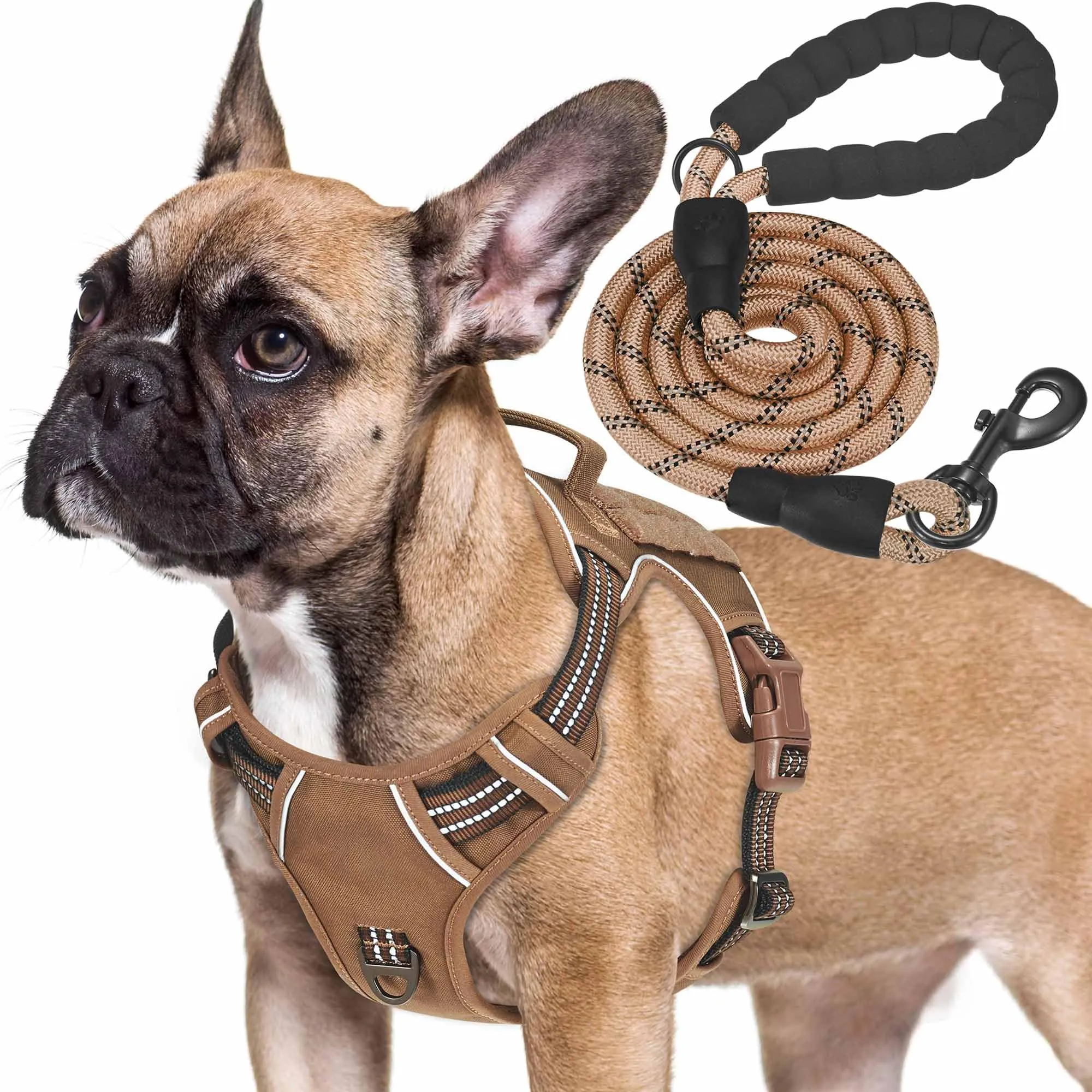 Haapaw Imbracatura tattica resistente per cani di piccola taglia - Imbracatura da addestramento riflettente senza tirare Easy Control Militare Small Marrone - immagine 1