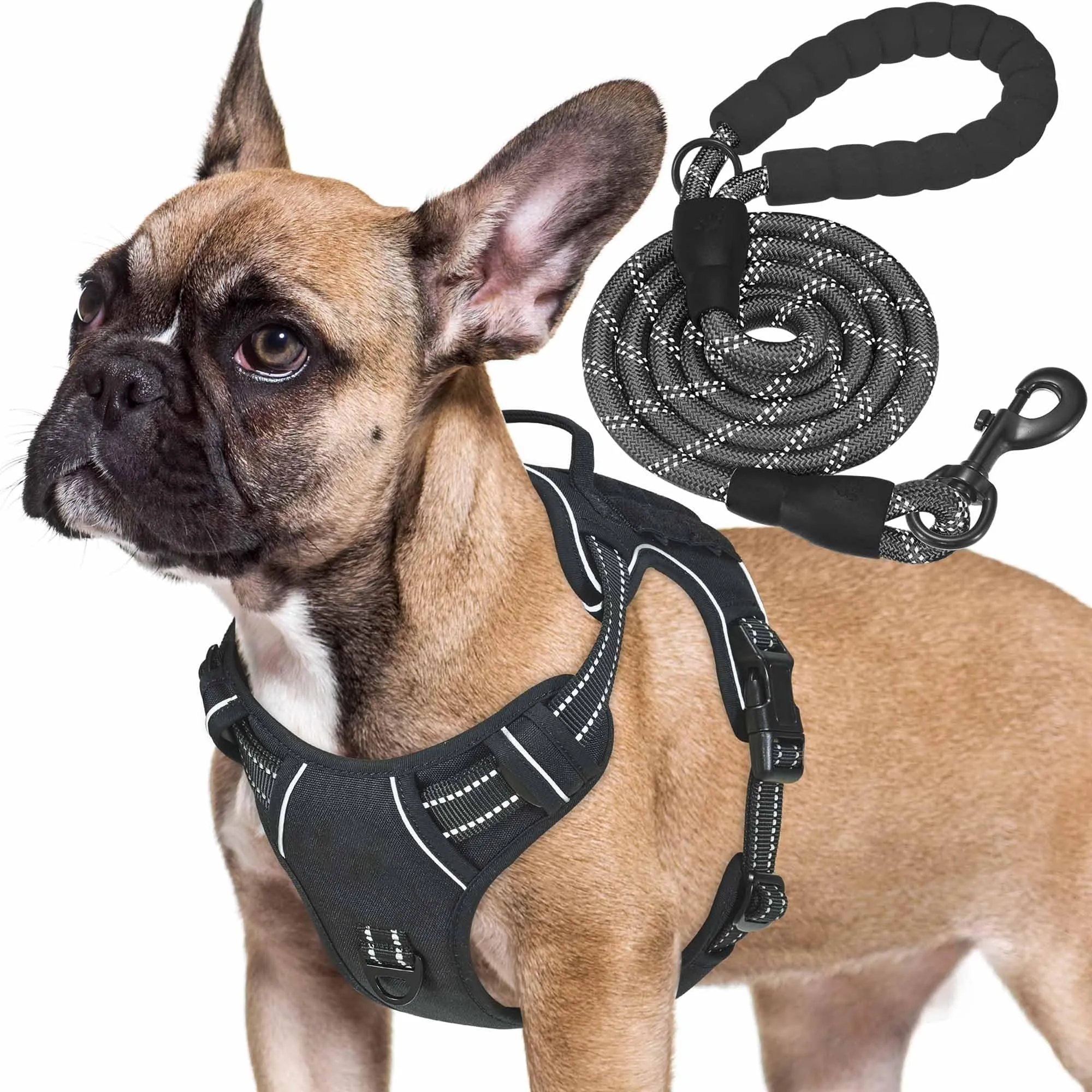 Haapaw - Imbracatura tattica resistente per cani di piccola taglia - Imbracatura da addestramento riflettente, senza tirare, facile controllo, militare, piccolo, nero - immagine 1