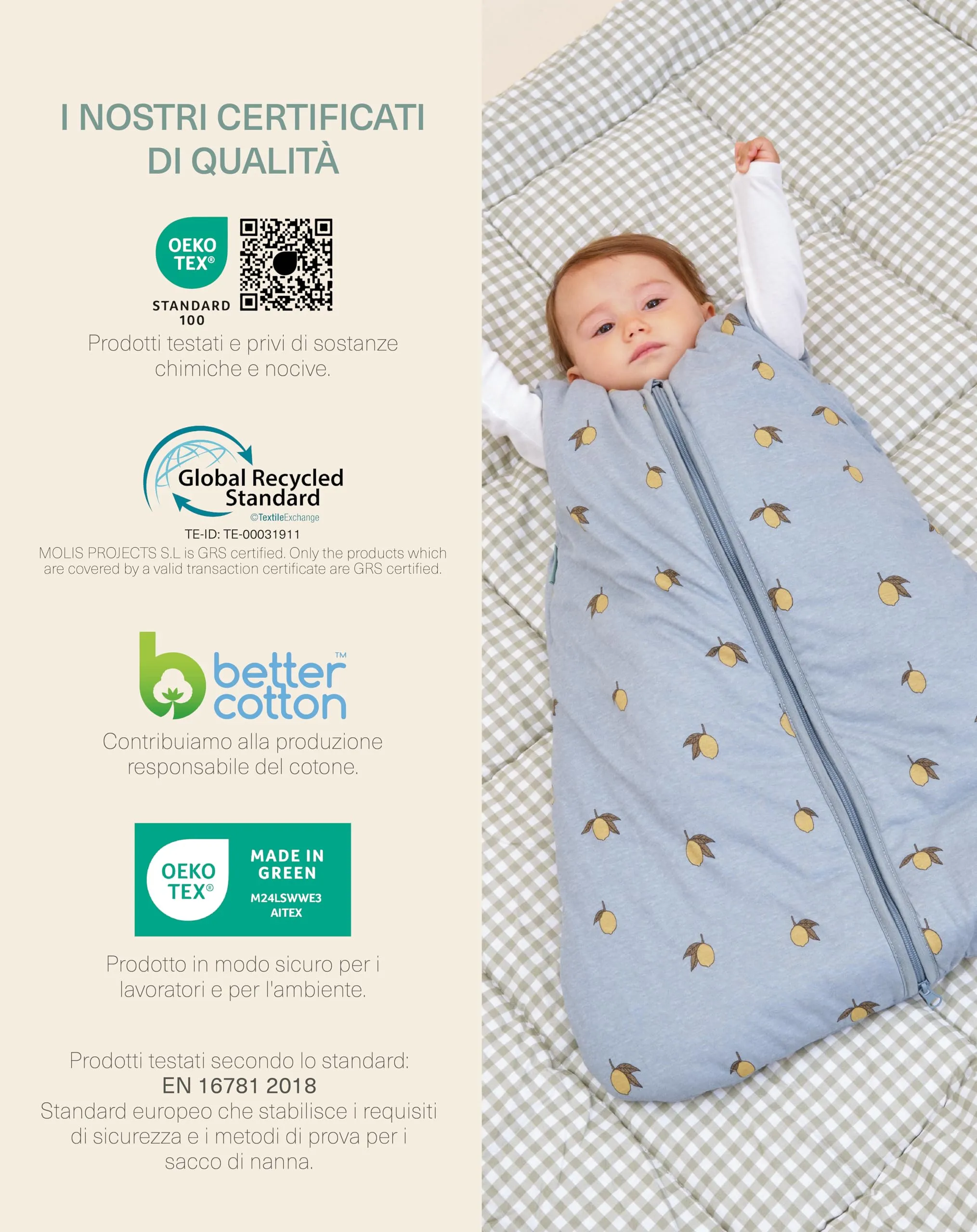 molis&co - Sacco Nanna - Sacco nanna invernale per Neonati e Bambini - Sacchi Nanna 2.5 tog - 100% Cotone (Oeko-TEX 100) - Colima (6 a 18 mesi) - immagine 6