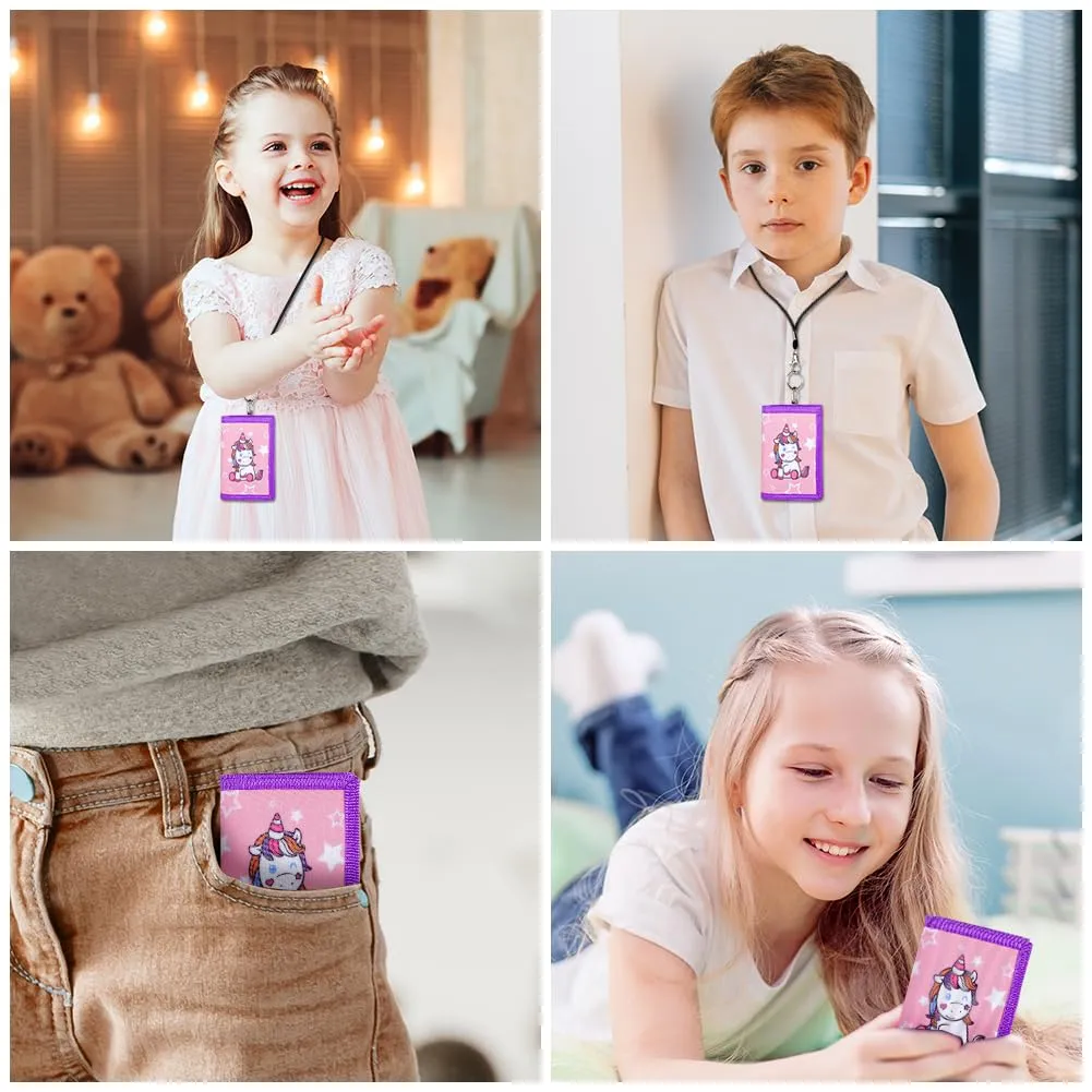 Aucuu Portafoglio per Bambini Con Cinghie per Collo, Tre Ante, Motivo Unicorno, Mini Pieghevole, Cartoon per Ragazzi e Ragazze - immagine 5