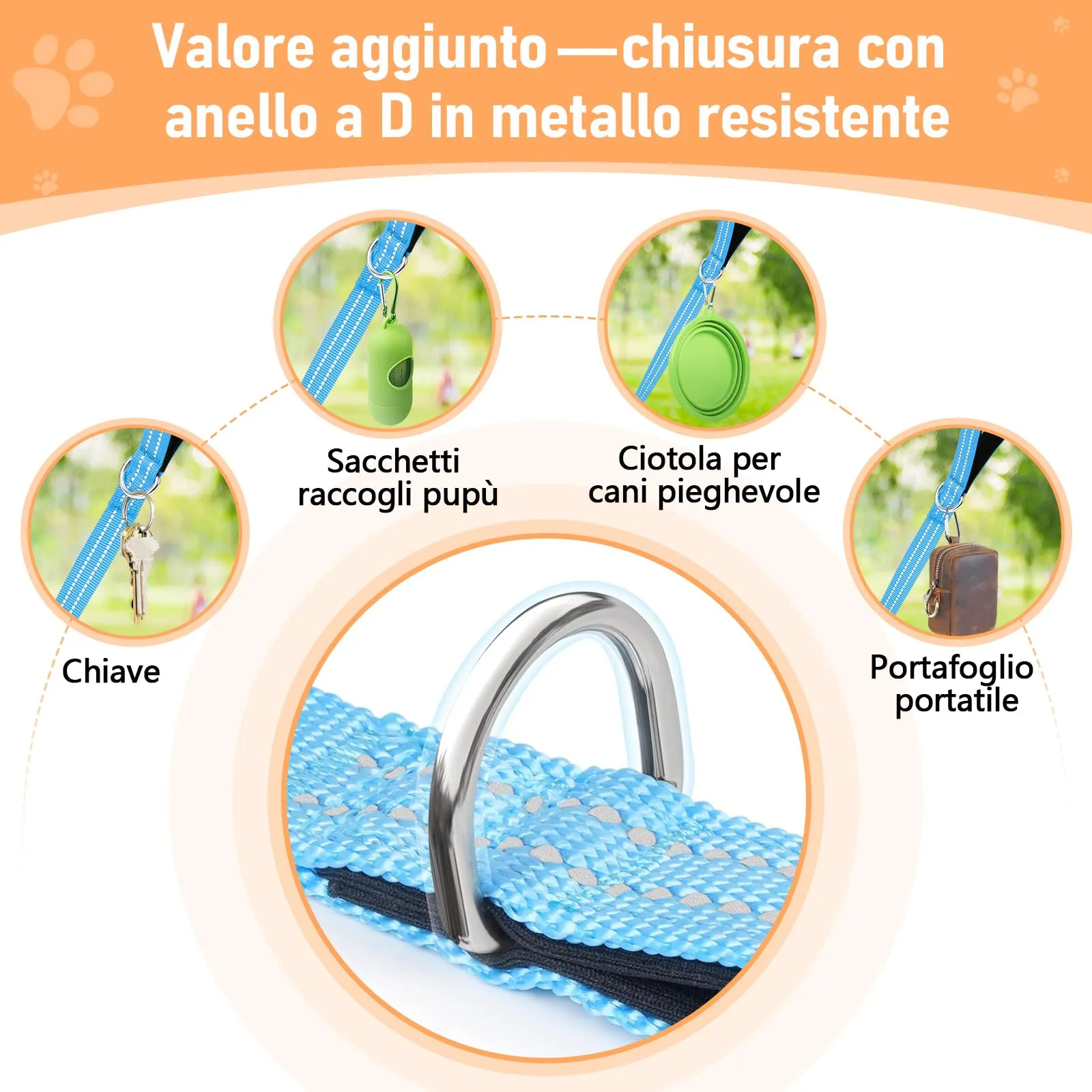X XBEN Guinzaglio Addestramento per Cani, 10M Lunghina Leggera per Cane, Con Impugnatura Comfort e Fibbia a D, per Tutti i Cani, ideale per Addestramento di Rchiamo, Parchi, Escursioni e Campeggio - immagine 5