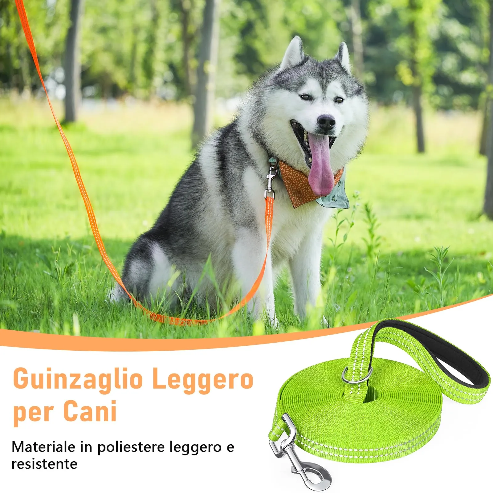 X XBEN Guinzaglio Addestramento per Cani Resistente e Leggero, Lunghina per Cane 20 Metri, Guinzaglio per Cani Con Impugnatura Comfort e fibbia a D, per Tutti i Cani per Allenamento, Corsa - immagine 2