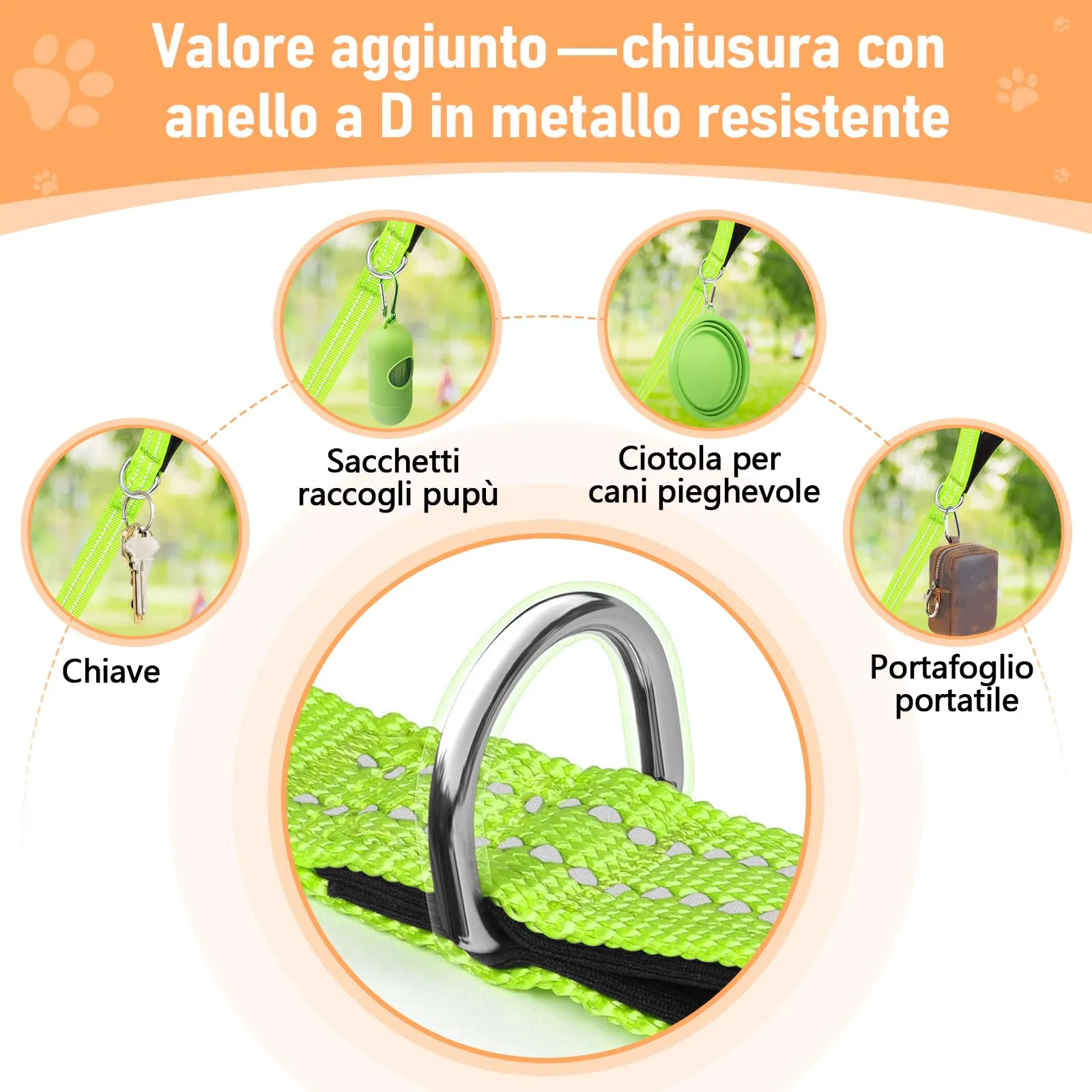 X XBEN Guinzaglio Addestramento per Cani Resistente e Leggero, Lunghina per Cane 20 Metri, Guinzaglio per Cani Con Impugnatura Comfort e fibbia a D, per Tutti i Cani per Allenamento, Corsa - immagine 5