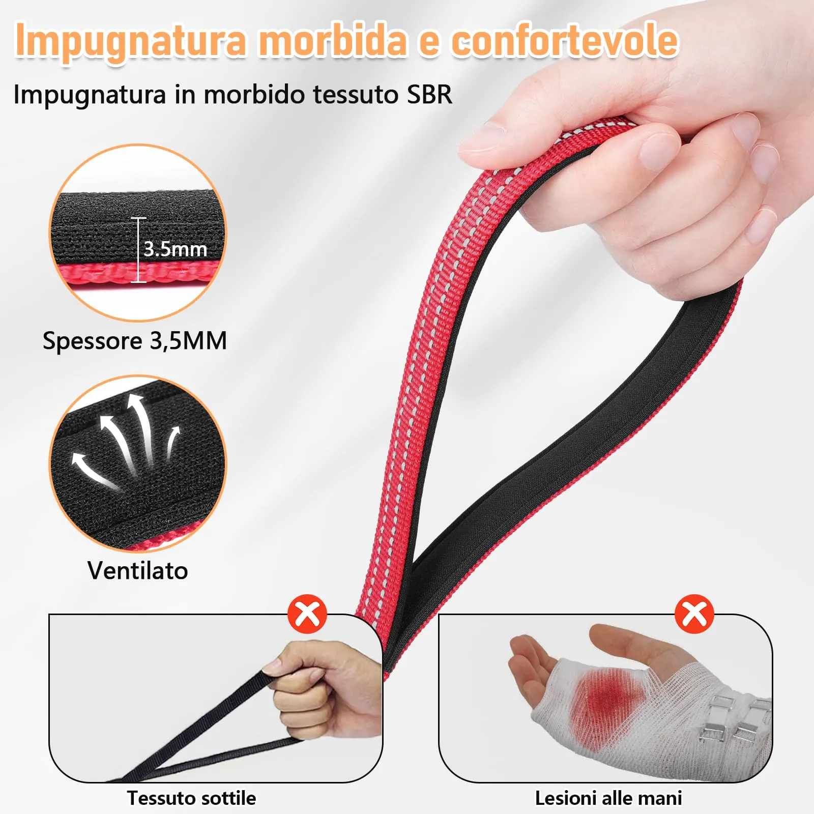 X XBEN Guinzaglio Addestramento per Cani Resistente e Leggero, Lunghina per Cane 15 Metri, Guinzaglio per Cani Con Impugnatura Comfort e fibbia a D, per Tutti i Cani per Allenamento, Corsa,Rosso - immagine 4