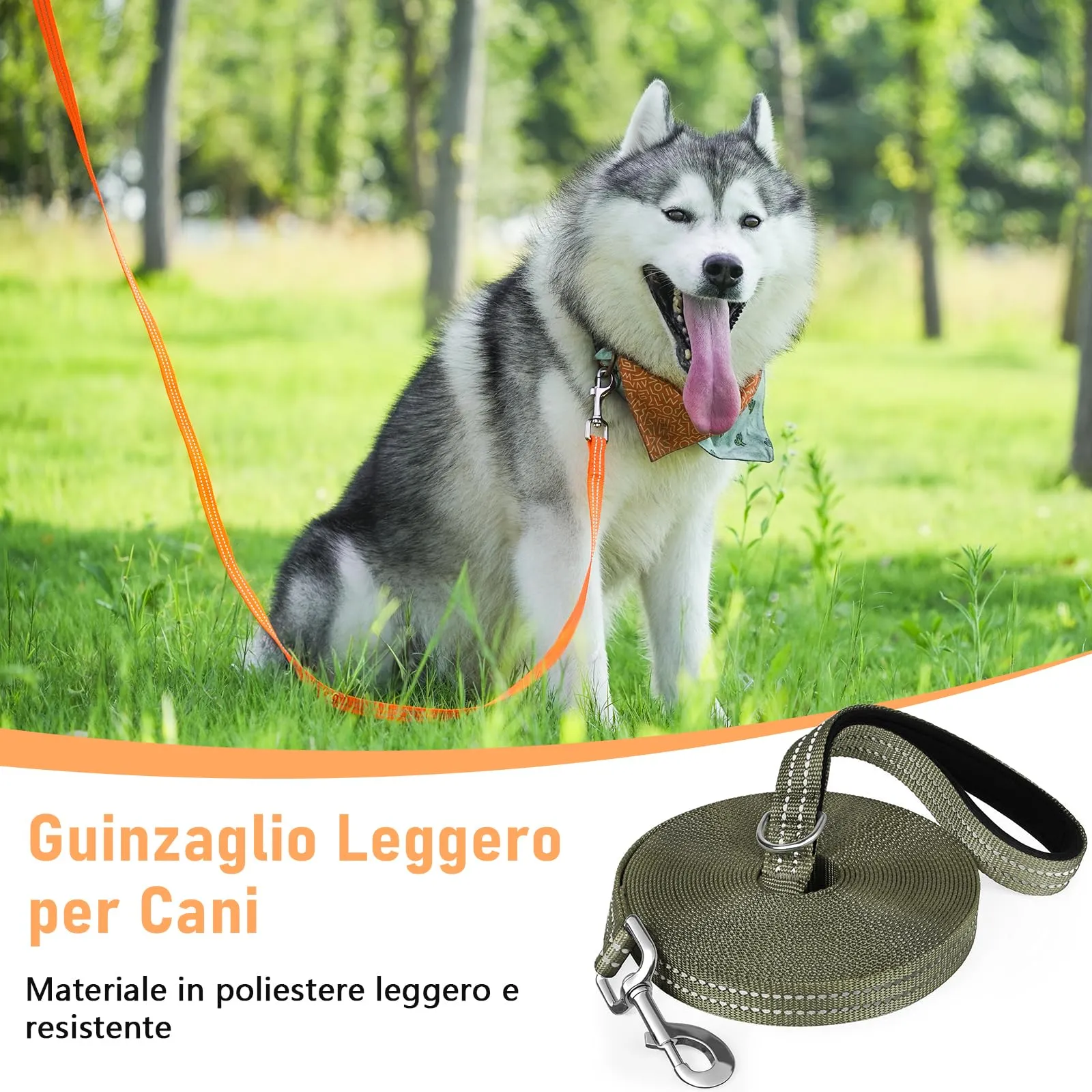 X XBEN Guinzaglio Addestramento per Cani Resistente e Leggero, Lunghina per Cane 15 Metri, Guinzaglio per Cani Con Impugnatura Comfort e fibbia a D, per Tutti i Cani per Allenamento, Corsa - immagine 2
