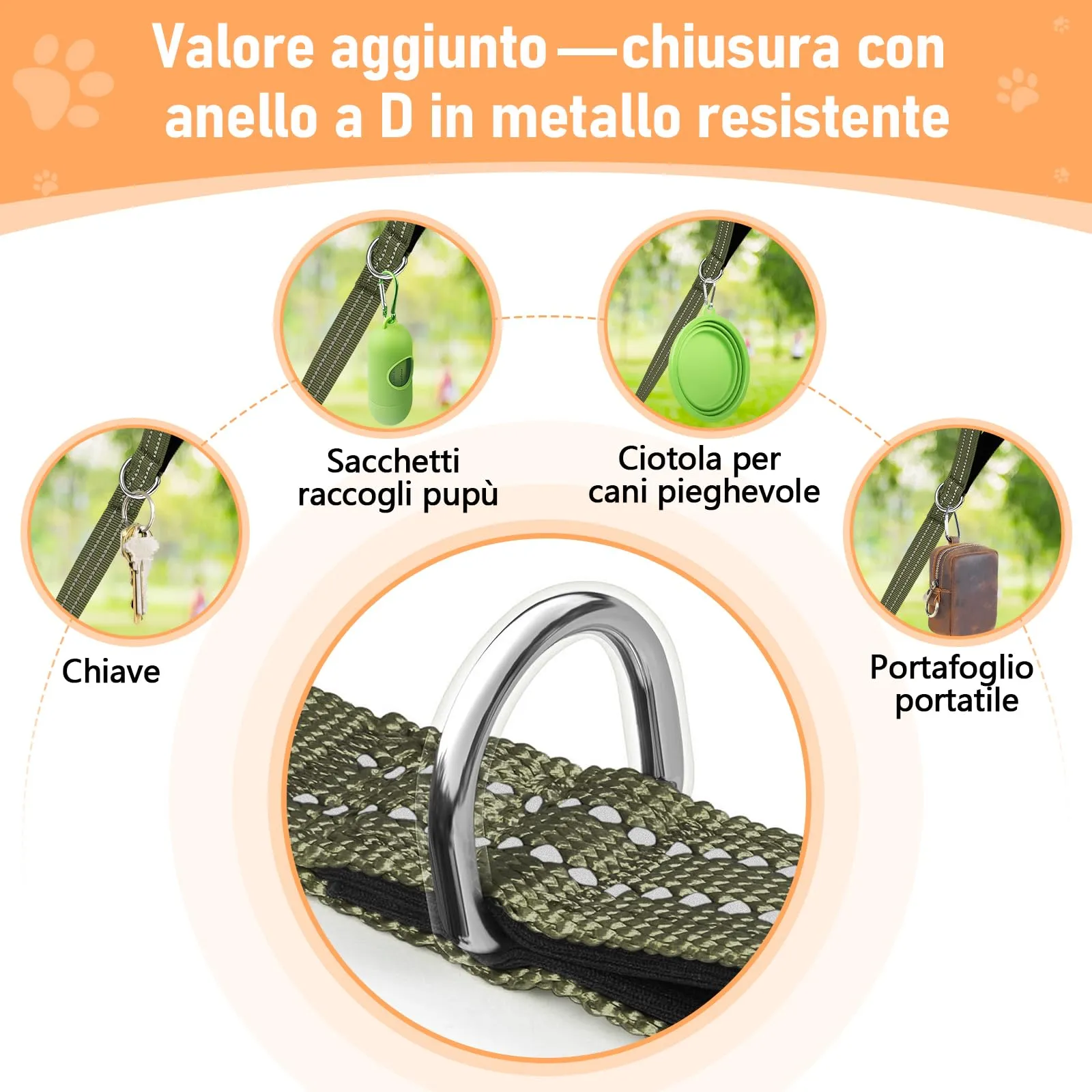 X XBEN Guinzaglio Addestramento per Cani Resistente e Leggero, Lunghina per Cane 15 Metri, Guinzaglio per Cani Con Impugnatura Comfort e fibbia a D, per Tutti i Cani per Allenamento, Corsa - immagine 5
