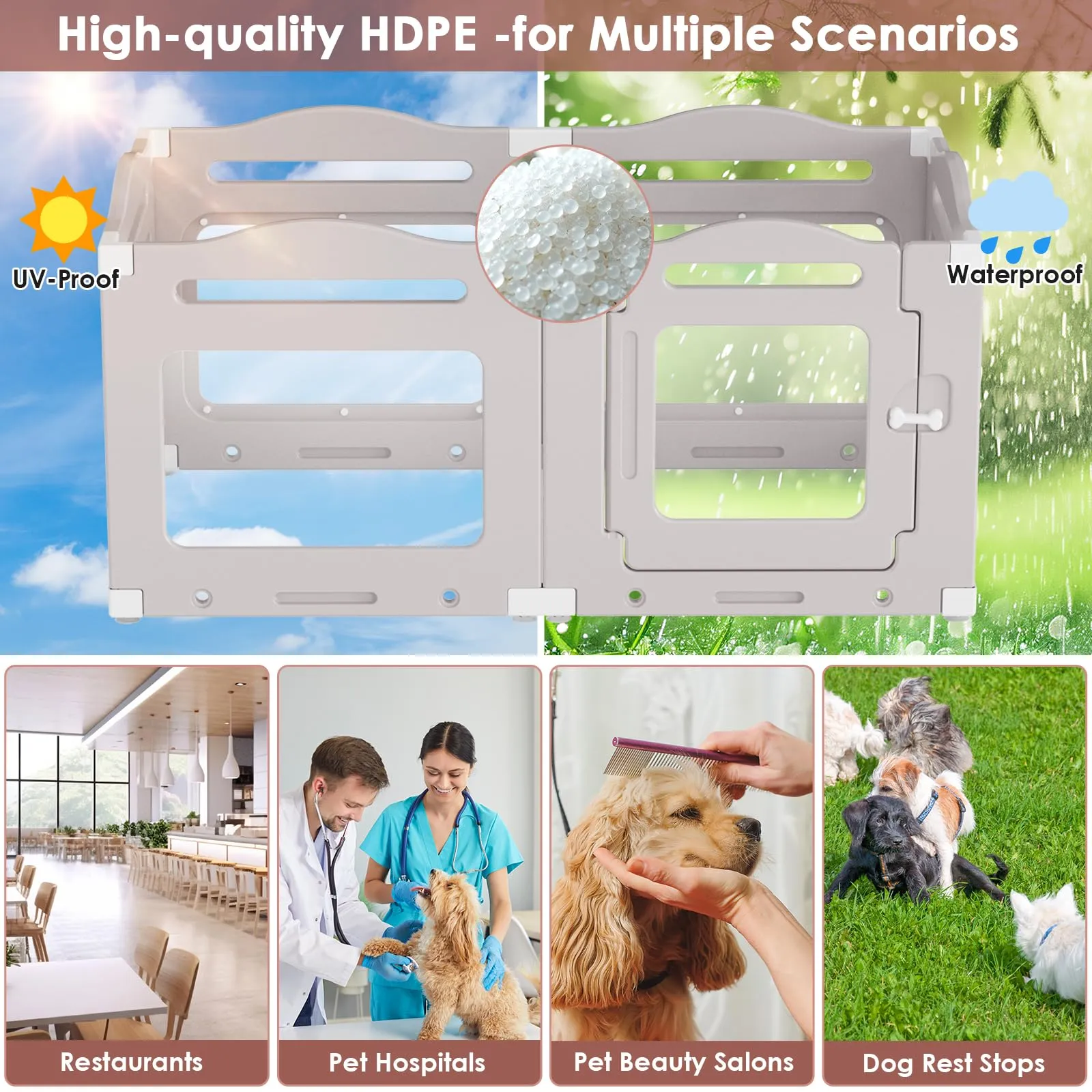Recinto per Cani da Interno in Acrilico 60cm, 5 PCS +1 Pannelli con Porta a Chiusura, Recinto per Cani Pieghevole con Ventose, Parco adatto per Appartamento, Grigio Caldo - immagine 8