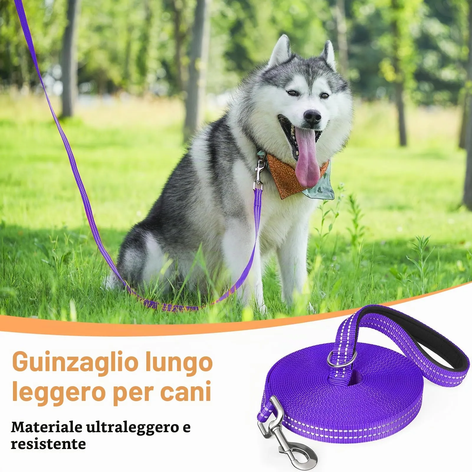 X XBEN Guinzaglio Addestramento per Cani Resistente e Leggero, Lunghina per Cane 5 Metri, Guinzaglio Con Impugnatura Comfort e fibbia a D, per Tutti i Cani per Allenamento - immagine 2