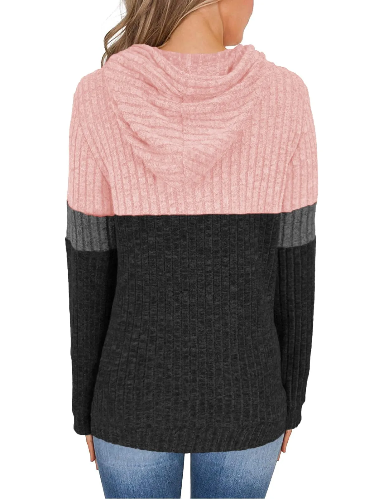 DUOEASE Maglia Donna Manica Lunga Elegant con Cappuccio Casual Felpe Donna Autunno Invernale Top（Rosa-Grigio XL） - immagine 4