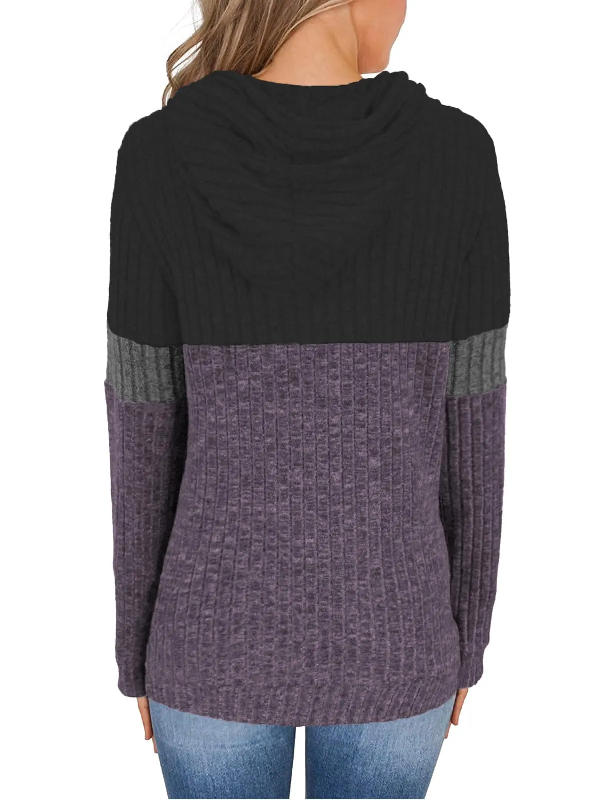 DUOEASE Felpe Donna con Cappuccio Casual Elegant Maglia Donna con Tasche Autunno Invernale Maniche Lunghe Top(Grigio-Viola M) - immagine 4