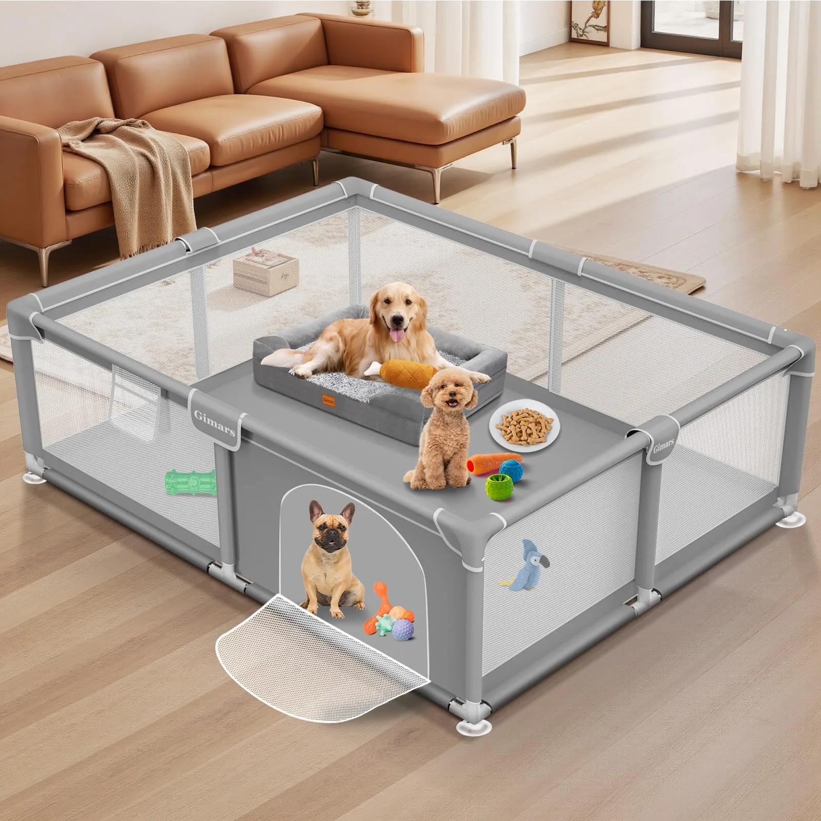 Recinto per Cuccioli 180 x 150 x 66 cm con Porta, per Cuccioli o Cani di Piccola Taglia, Box Robusto per Animali, Rete in Nylon Rinforzata, Uso Interno ed Esterno, Lavabile - immagine 1