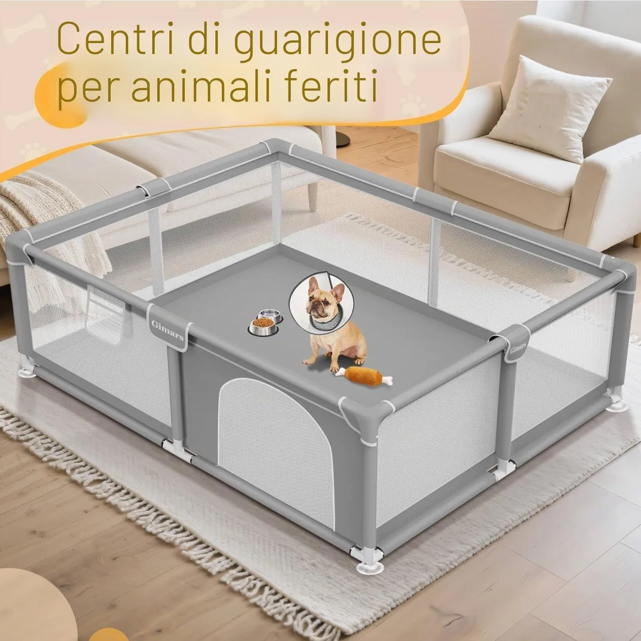 Recinto per Cuccioli 180 x 150 x 66 cm con Porta, per Cuccioli o Cani di Piccola Taglia, Box Robusto per Animali, Rete in Nylon Rinforzata, Uso Interno ed Esterno, Lavabile - immagine 2
