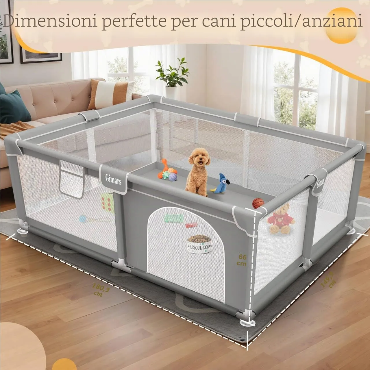 Recinto per Cuccioli 180 x 150 x 66 cm con Porta, per Cuccioli o Cani di Piccola Taglia, Box Robusto per Animali, Rete in Nylon Rinforzata, Uso Interno ed Esterno, Lavabile - immagine 3