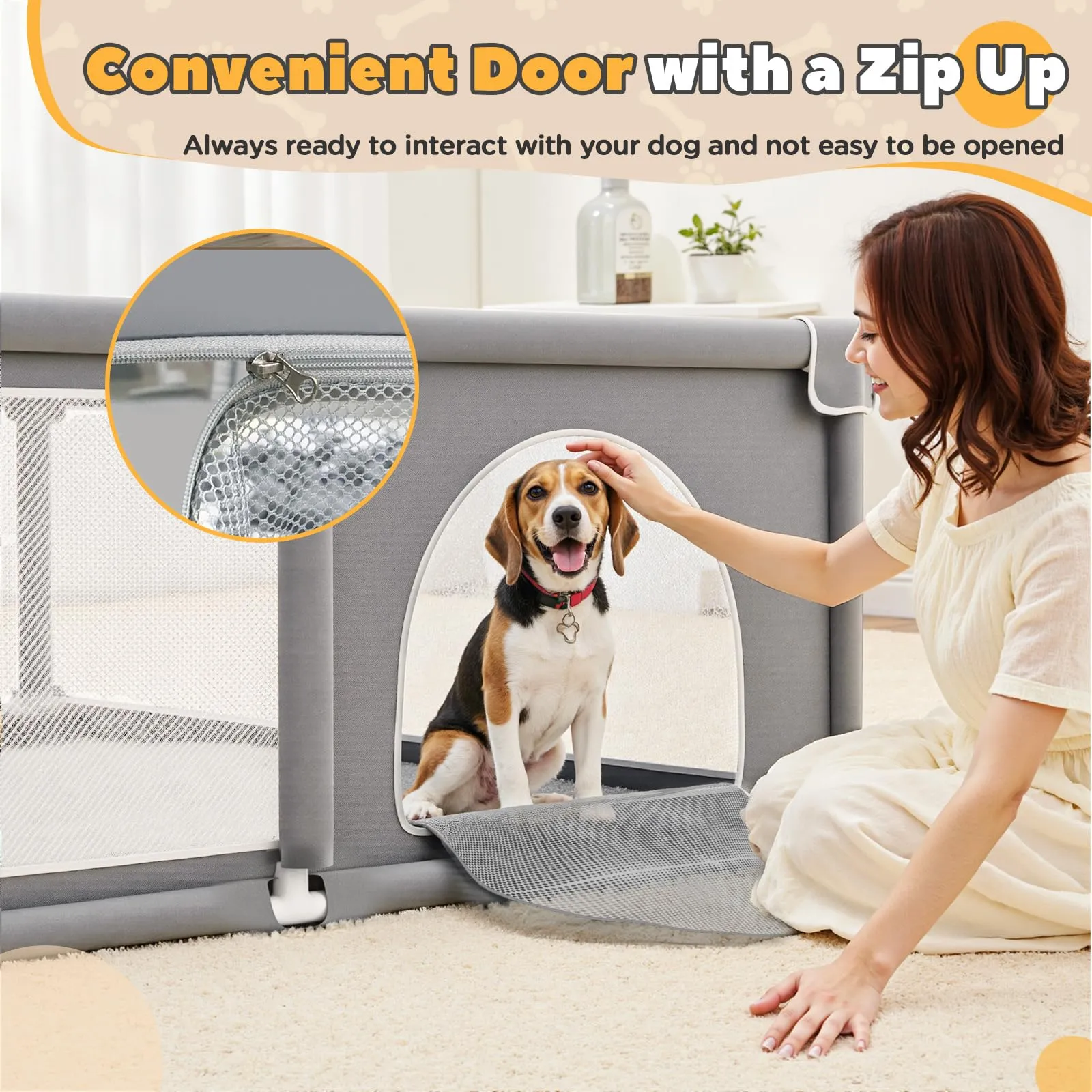Recinto per Cuccioli 180 x 150 x 66 cm con Porta, per Cuccioli o Cani di Piccola Taglia, Box Robusto per Animali, Rete in Nylon Rinforzata, Uso Interno ed Esterno, Lavabile - immagine 5