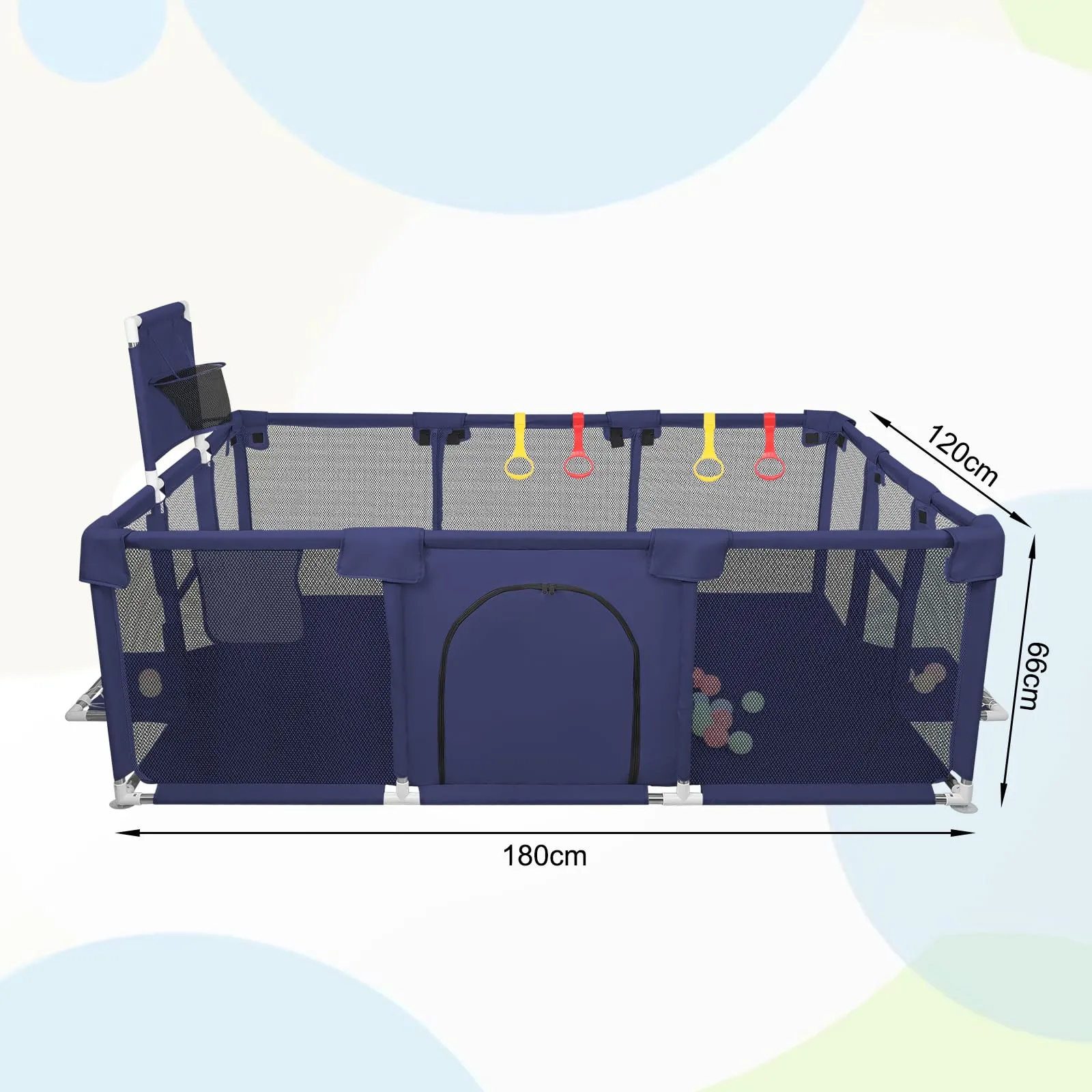 Parco per cuccioli con porta, parco per cuccioli o cani piccoli, recinzione solida in tessuto spesso e rete in nylon ad alta resistenza, lavabile in lavatrice, interno/esterno, 180 x 120 x 66 cm, blu - immagine 2
