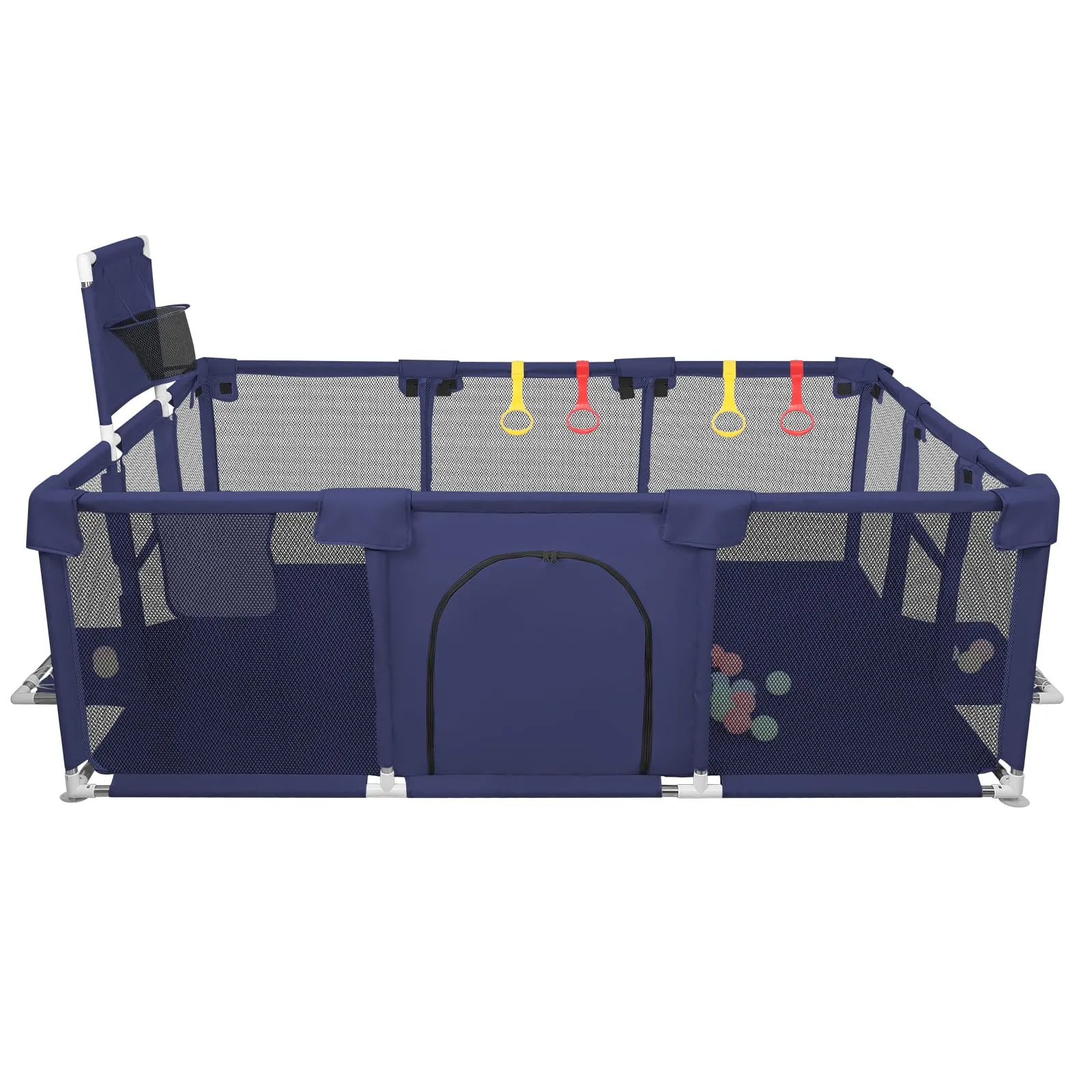 Parco per cuccioli con porta, parco per cuccioli o cani piccoli, recinzione solida in tessuto spesso e rete in nylon ad alta resistenza, lavabile in lavatrice, interno/esterno, 180 x 120 x 66 cm, blu - immagine 7