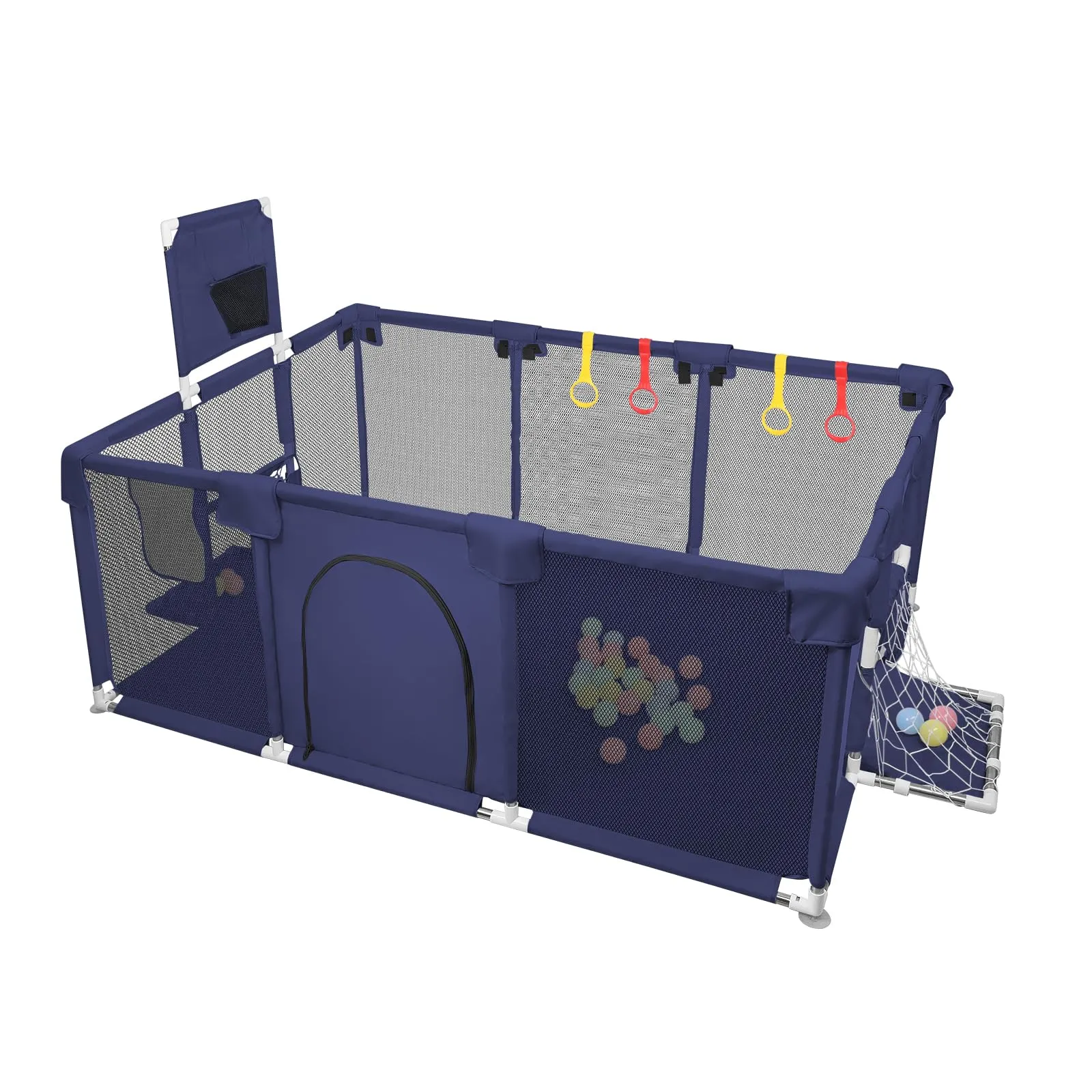 Parco per cuccioli con porta, parco per cuccioli o cani piccoli, recinzione solida in tessuto spesso e rete in nylon ad alta resistenza, lavabile in lavatrice, interno/esterno, 180 x 120 x 66 cm, blu - immagine 8