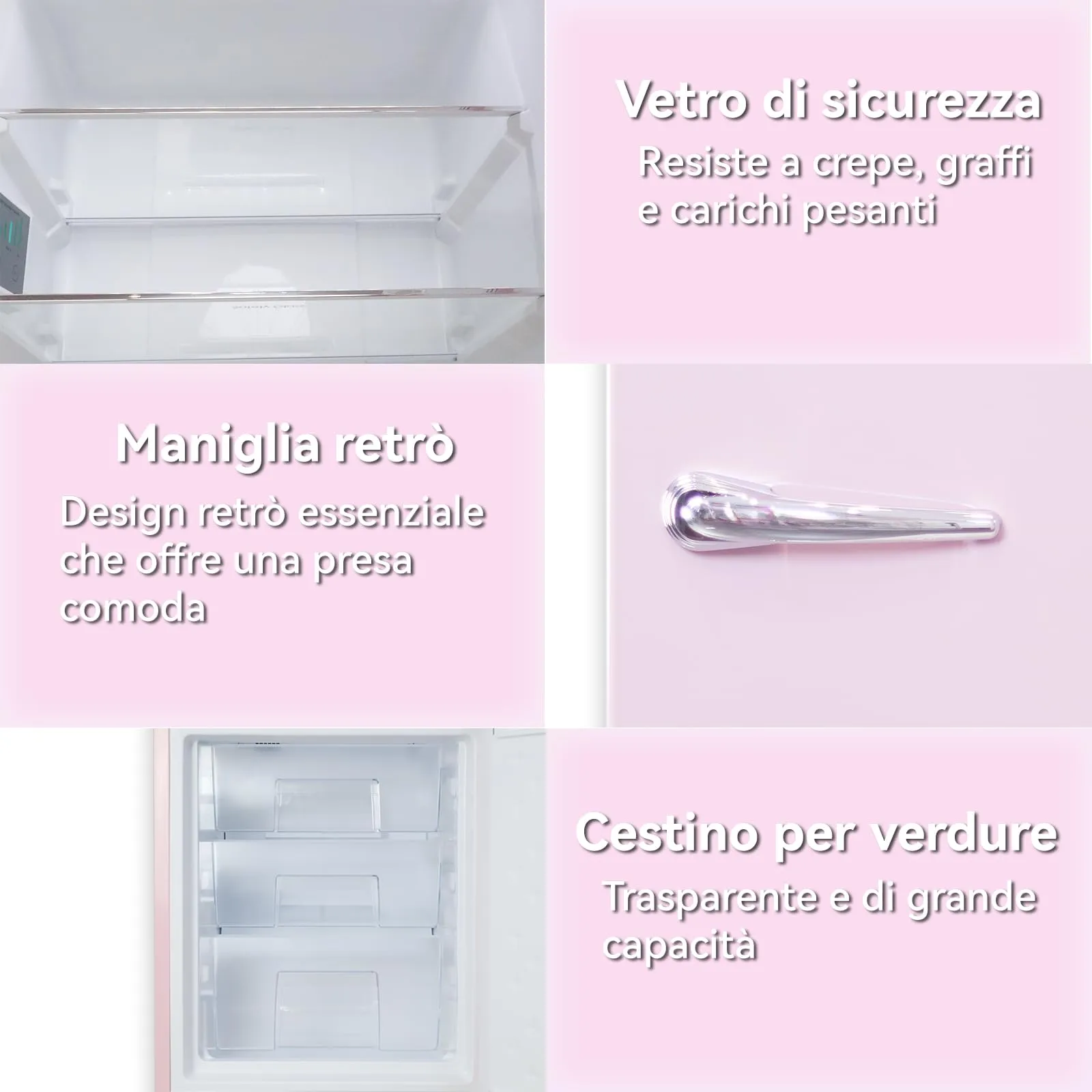magictec Frigorifero in stile retrò con congelatore | 179 cm | 236 litri (168 l/68 l) | Total No Frost | Combinazione frigorifero-congelatore | Comandi elettronici | Allarme porta | Rosa - immagine 3