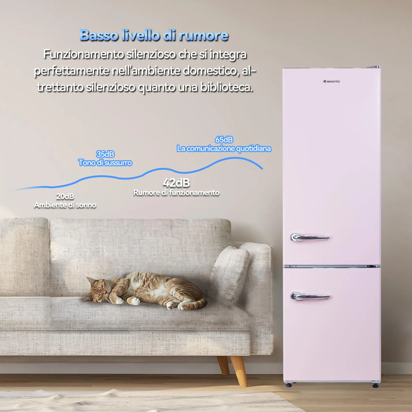 magictec Frigorifero in stile retrò con congelatore | 179 cm | 236 litri (168 l/68 l) | Total No Frost | Combinazione frigorifero-congelatore | Comandi elettronici | Allarme porta | Rosa - immagine 8