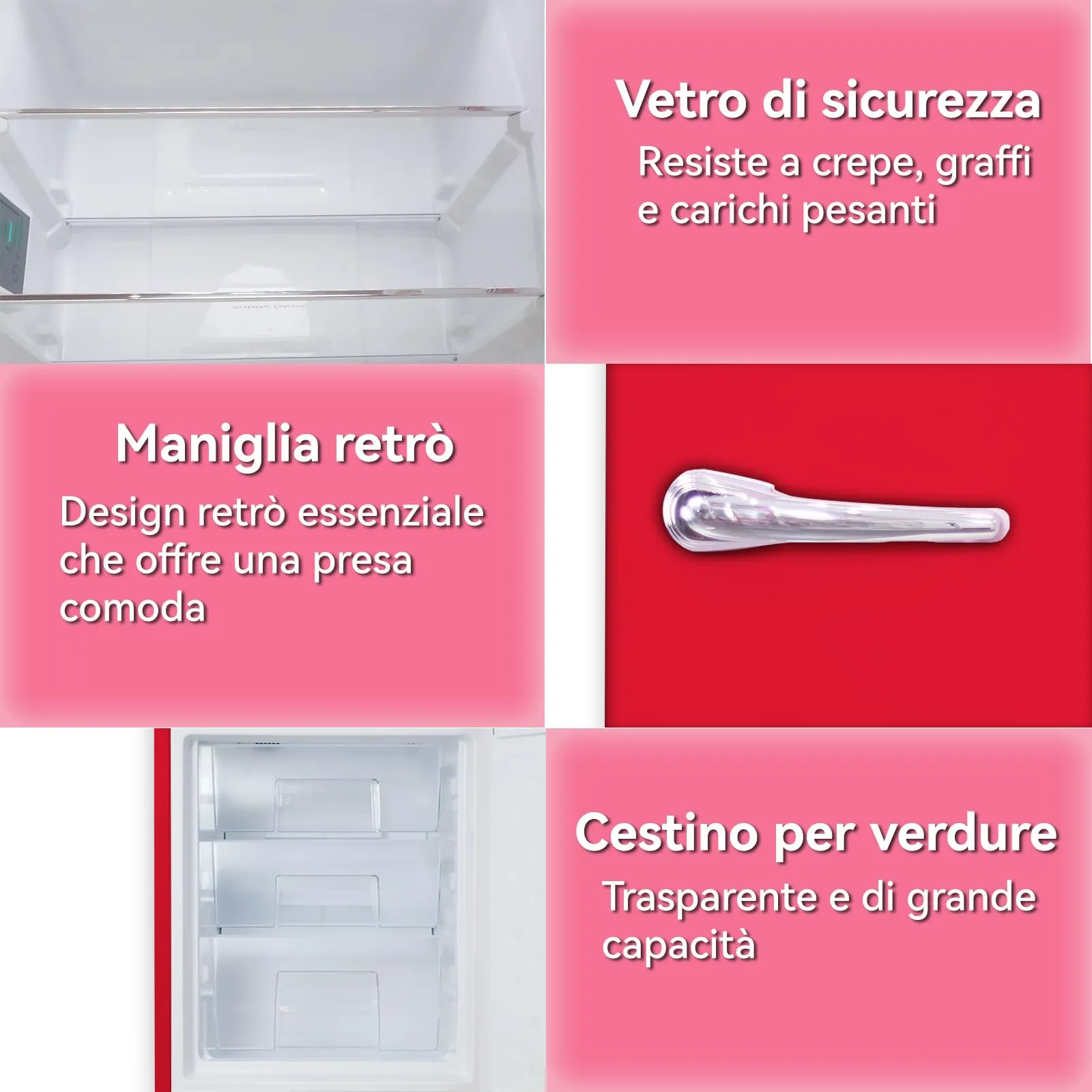 magictec Frigorifero in stile retrò con congelatore | 179 cm | 236 litri (168 l/68 l) | Total No Frost | Combinazione frigorifero-congelatore | Comandi elettronici | Allarme porta | Rosso - immagine 2