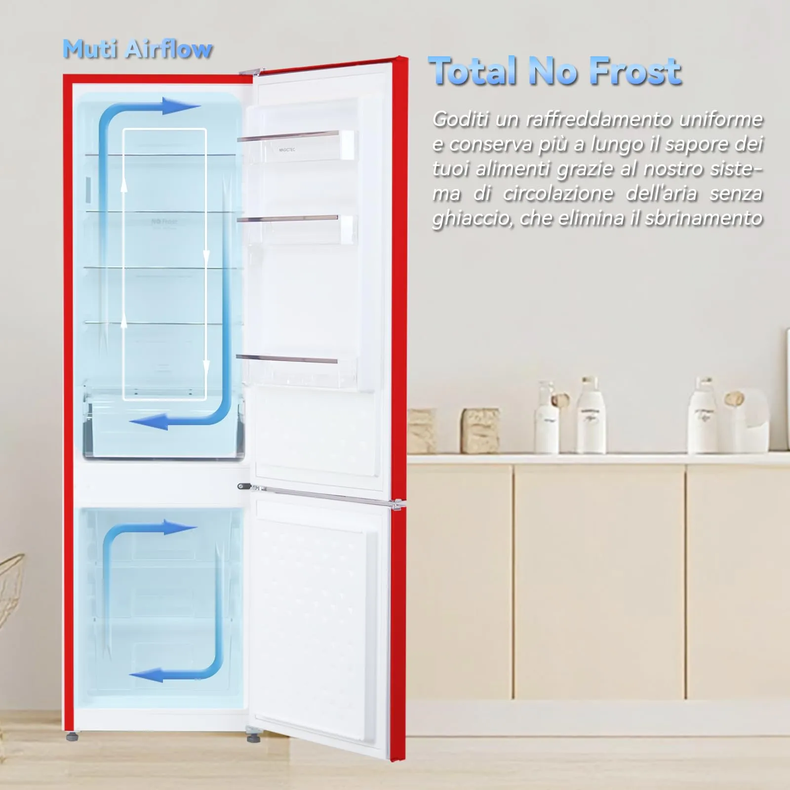 magictec Frigorifero in stile retrò con congelatore | 179 cm | 236 litri (168 l/68 l) | Total No Frost | Combinazione frigorifero-congelatore | Comandi elettronici | Allarme porta | Rosso - immagine 7