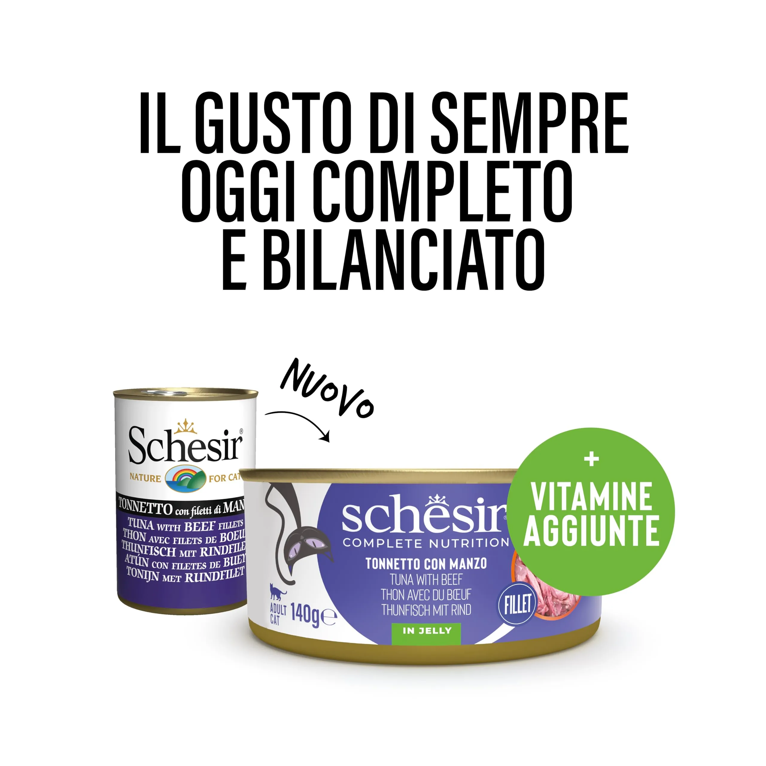 Schesir, Tonno con Manzo in Gelatina, Cibo Umido Completo per Gatti, Con Vitamine Aggiunte, 100% Naturale, Cruelty-Free, 8 x 140 g - immagine 2
