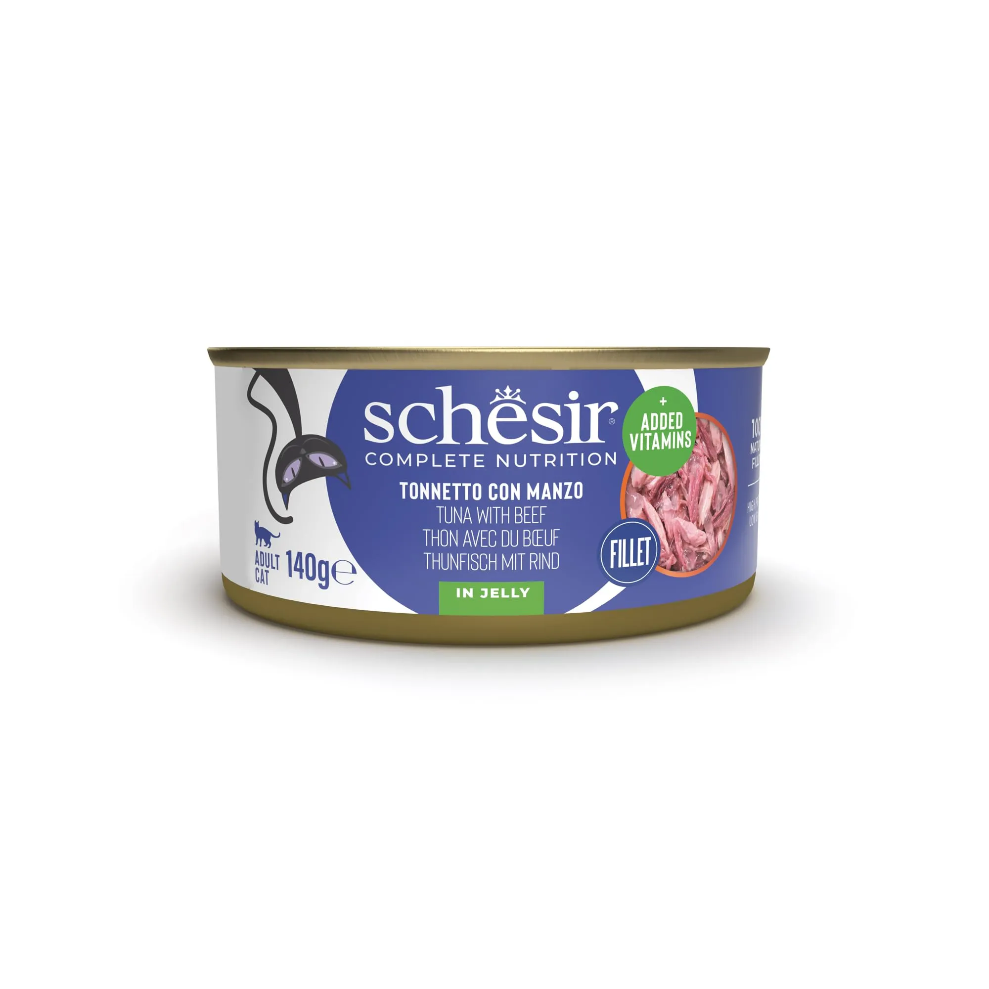 Schesir, Tonno con Manzo in Gelatina, Cibo Umido Completo per Gatti, Con Vitamine Aggiunte, 100% Naturale, Cruelty-Free, 8 x 140 g - immagine 3